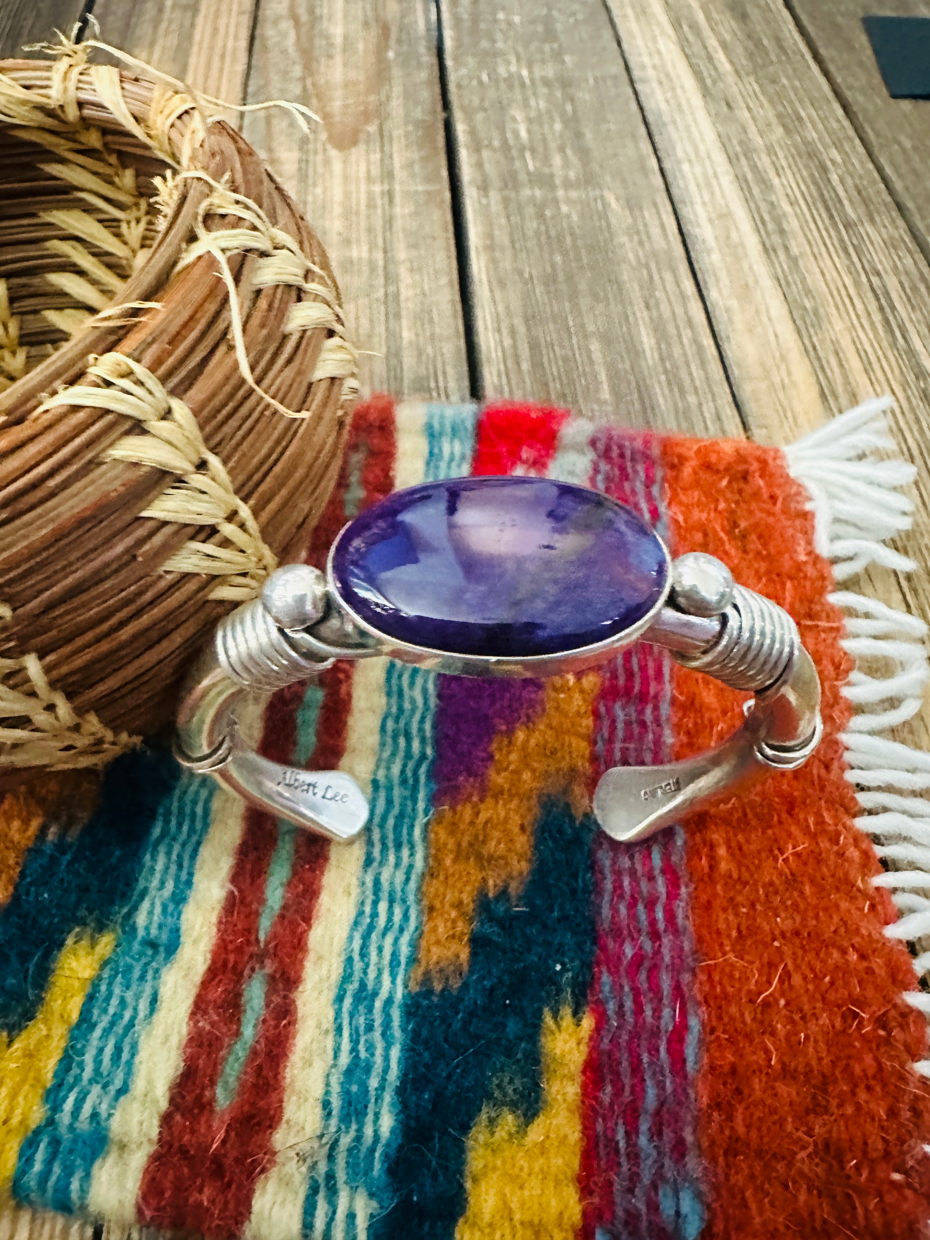 Handcrafted Sugilite & Sterling Silver Cuff Bracelet by Albert Lee