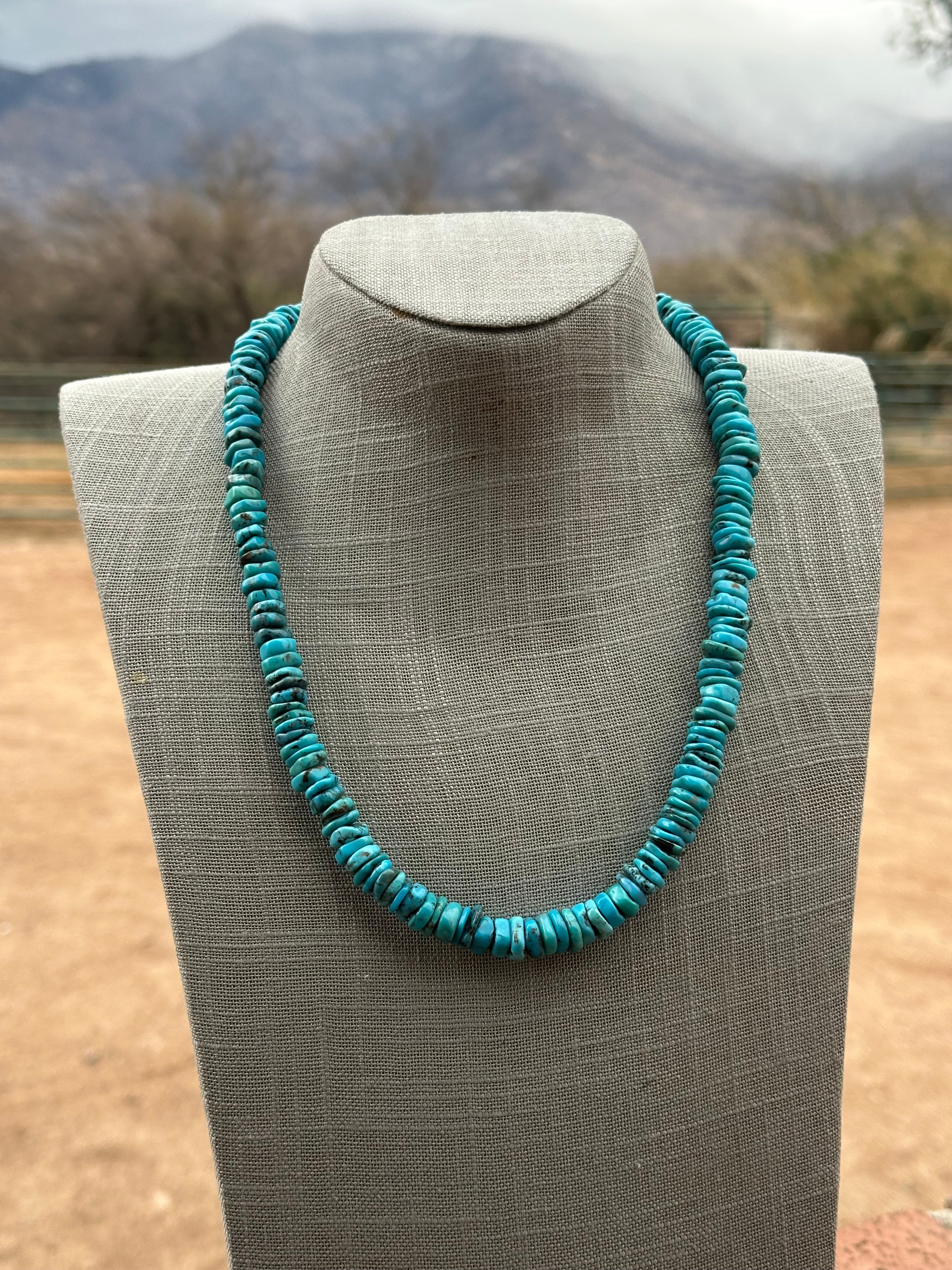 Handcrafted Kingman Turquoise & Sterling Silver 8mm Beaded Necklace