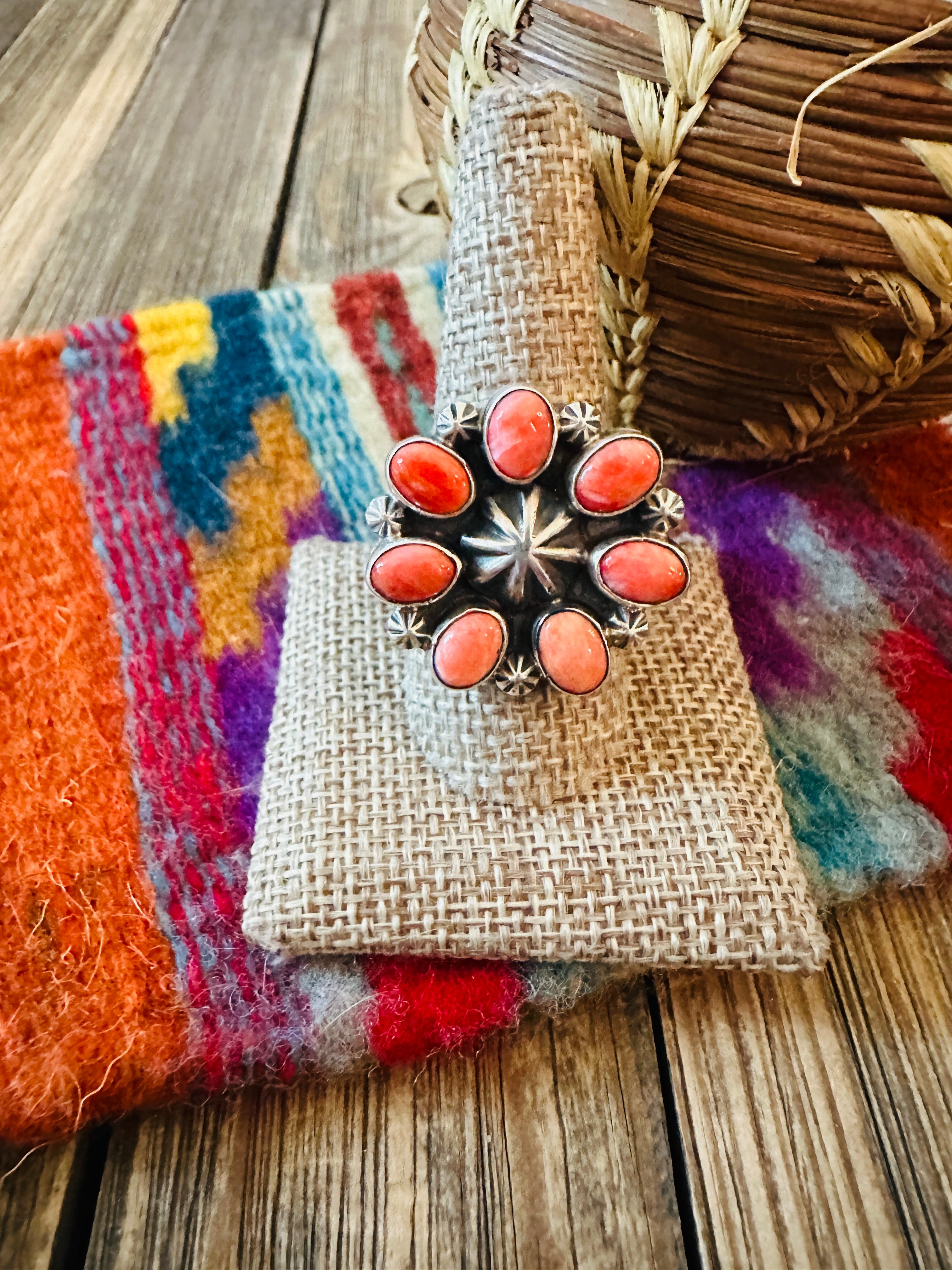 Handcrafted Spiny Oyster & Sterling Silver Adjustable Ring by Jacqueline Silver