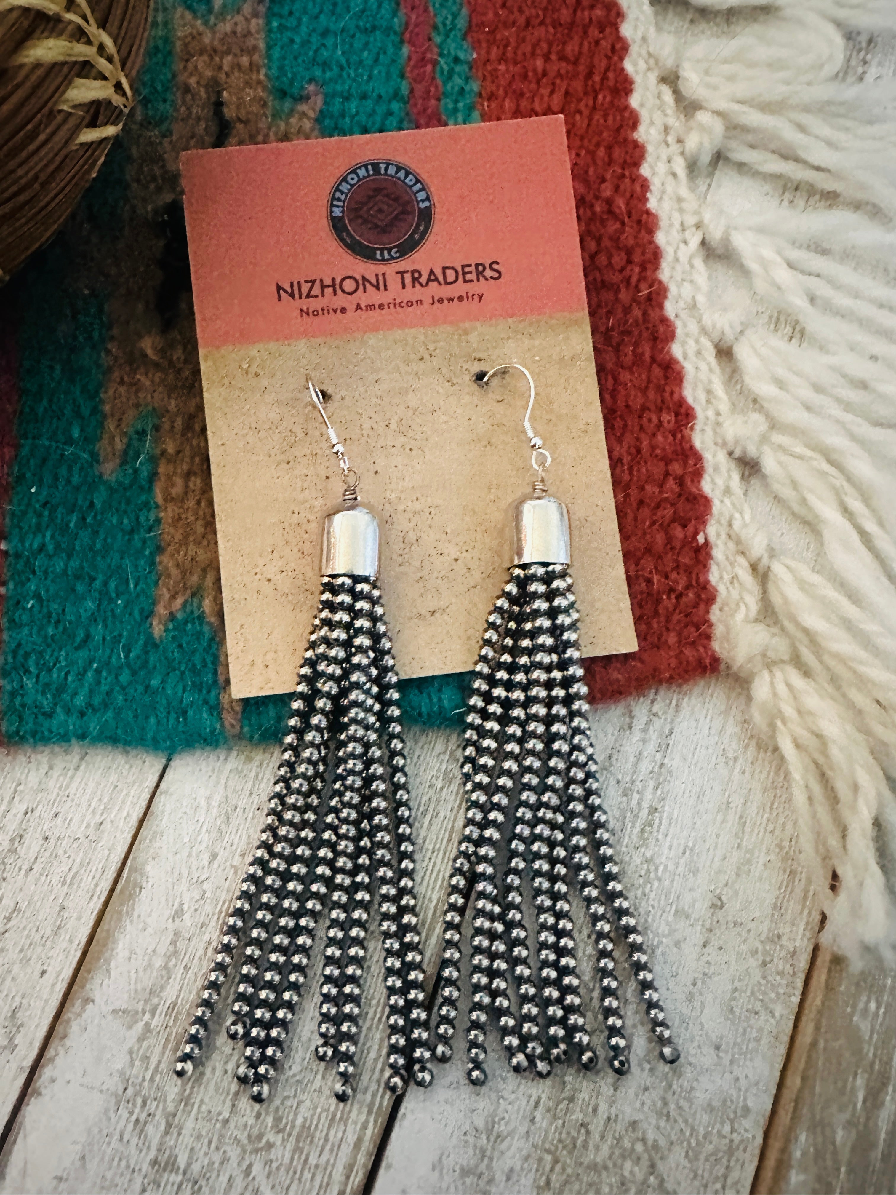 Handcrafted Sterling Silver Pearl Beaded Tassel Dangle Earrings