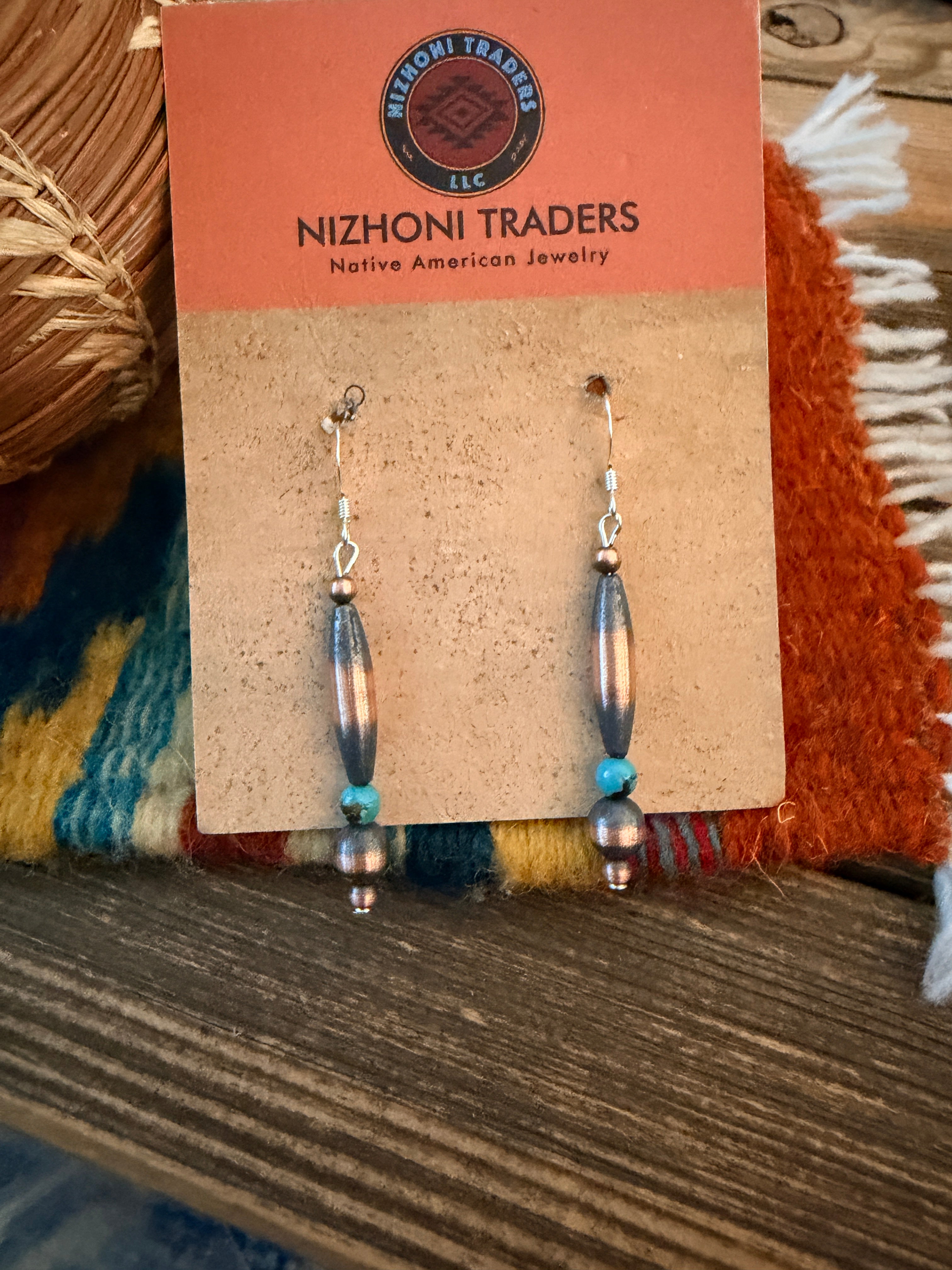 Handcrafted Copper & Turquoise Beaded Dangle Earrings