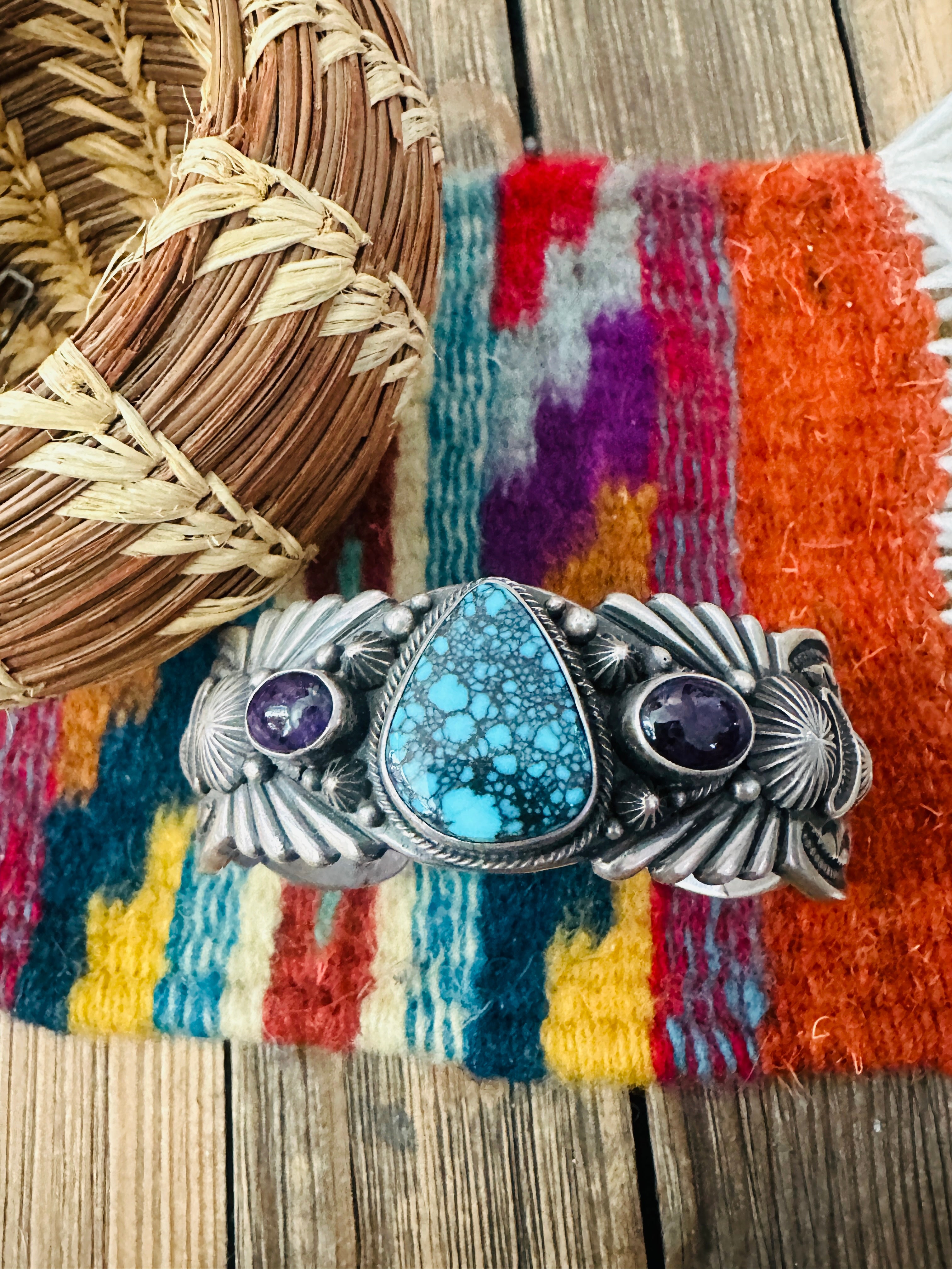 Handcrafted Turquoise, Sugilite & Sterling Silver Cuff Bracelet