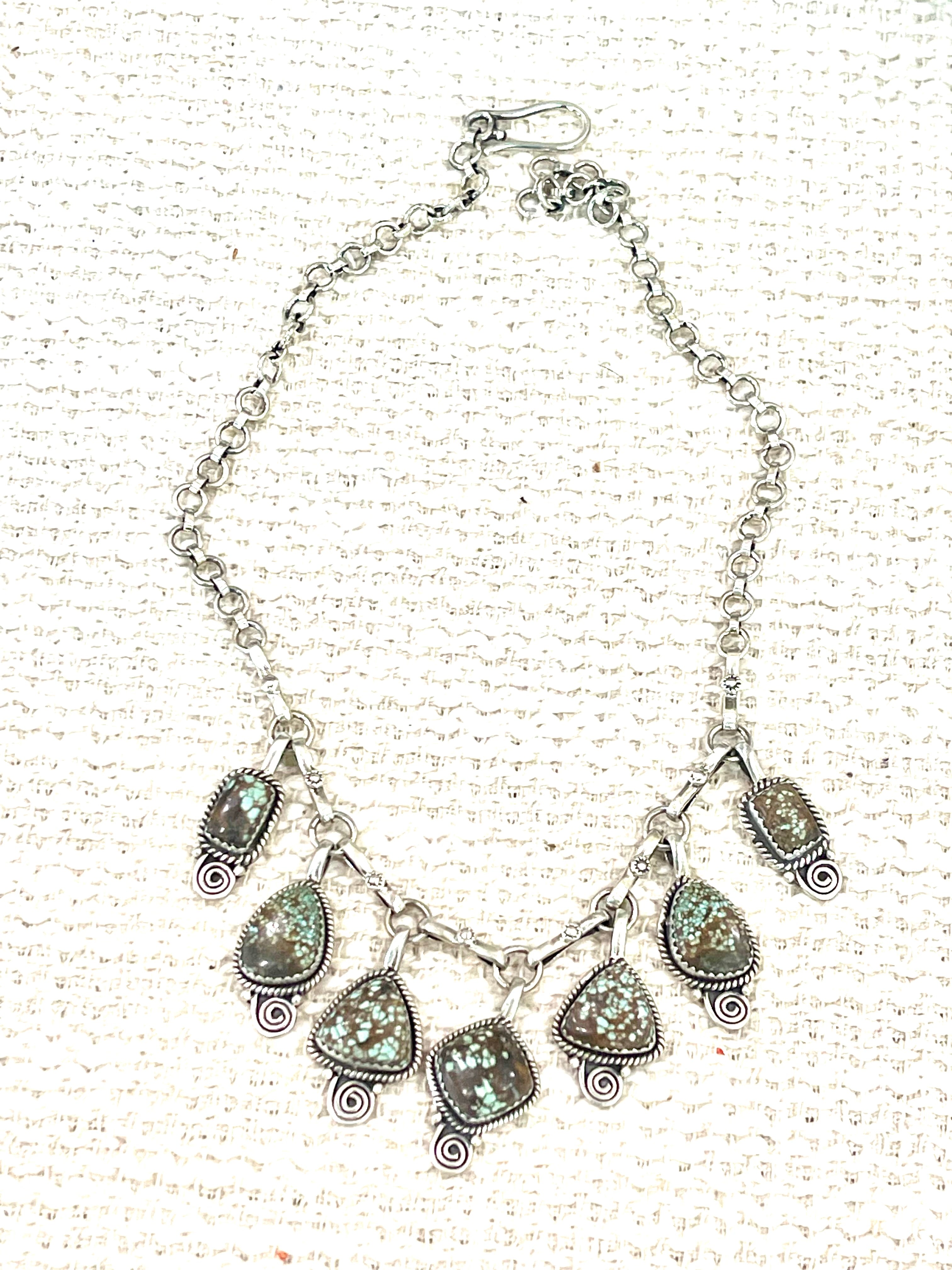 Handmade Sterling Silver Number 8 Turquoise Necklace with Signed Nizhoni