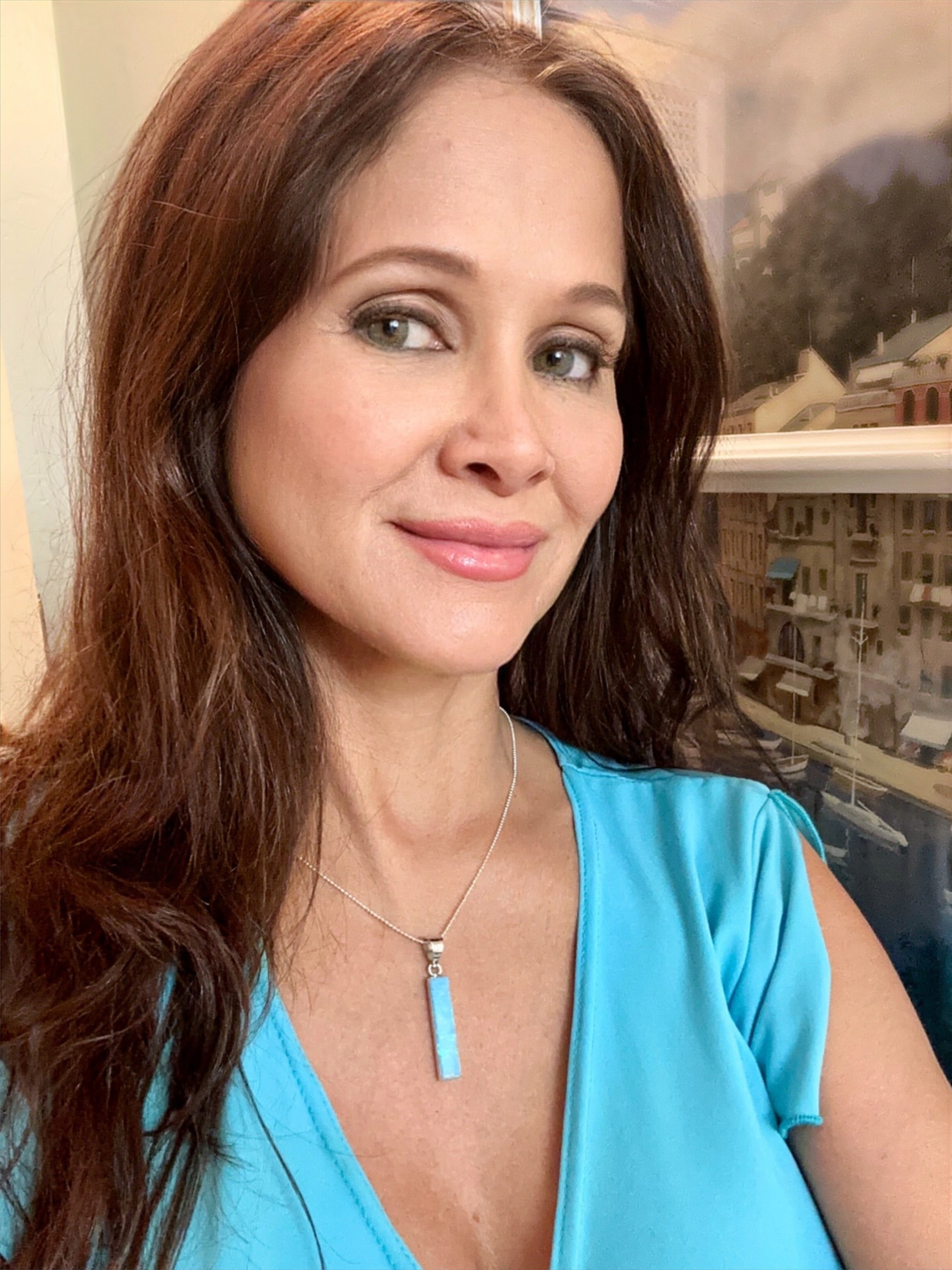 Blue Opal Column Pendant Necklace