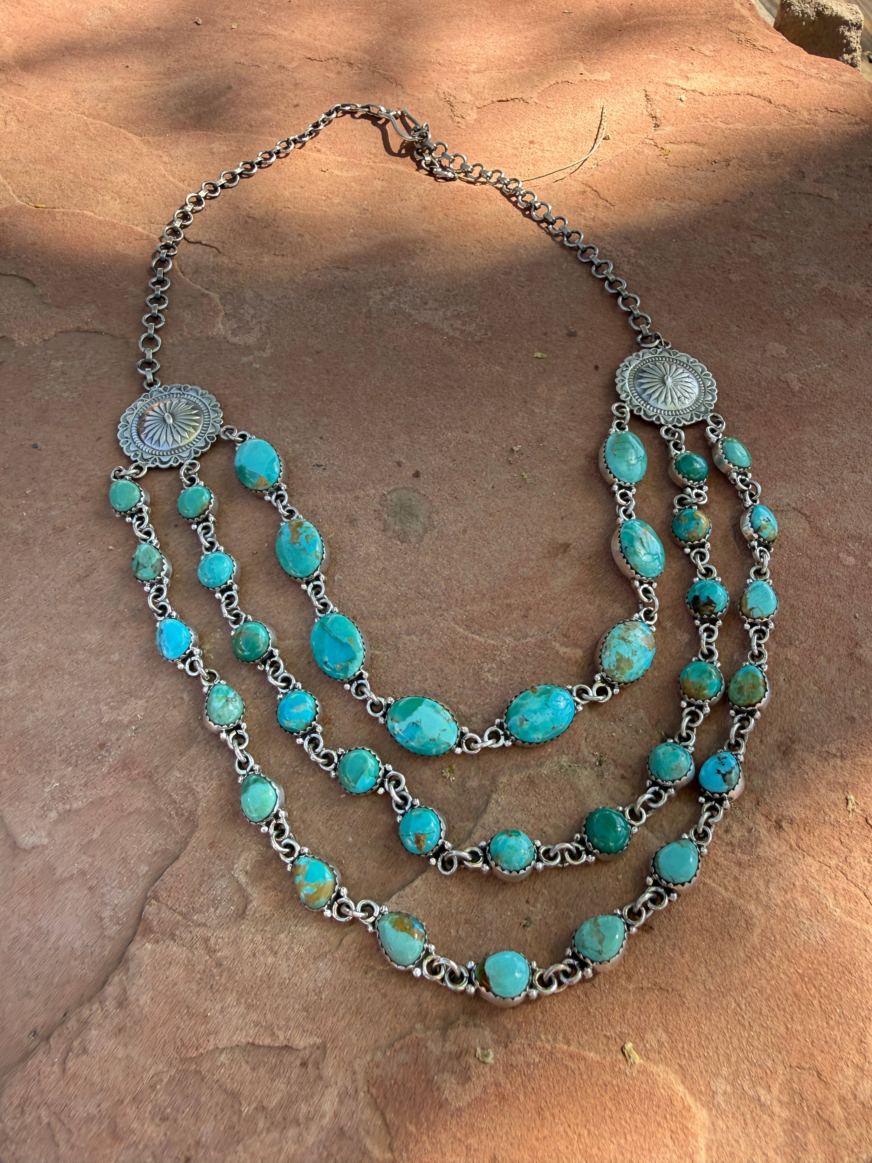 Handmade Sterling Silver Kingman Turquoise Layered Necklace "Signed Nizhoni"