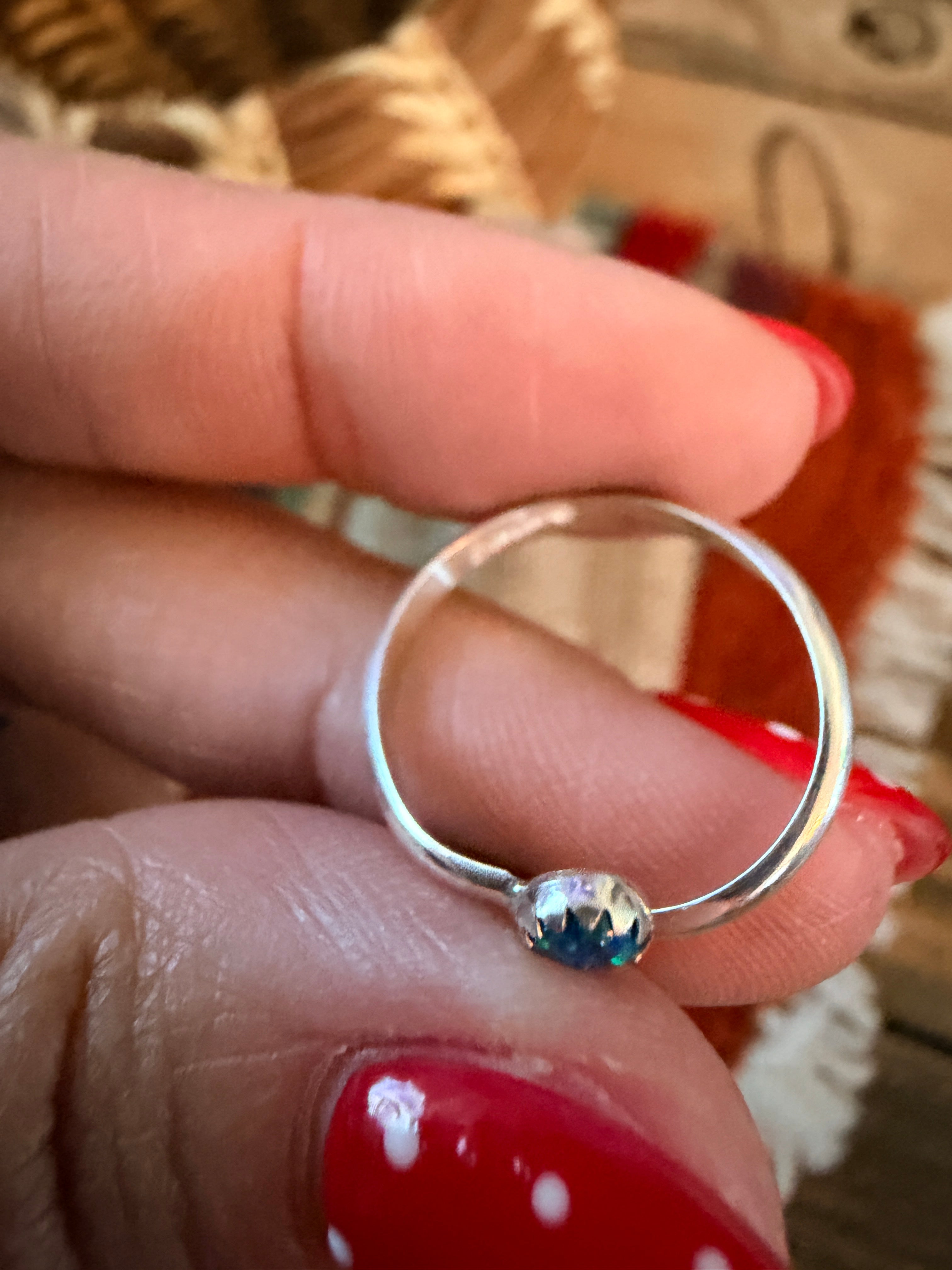 Handcrafted Blue Green Opal & Sterling Silver Adjustable Ring