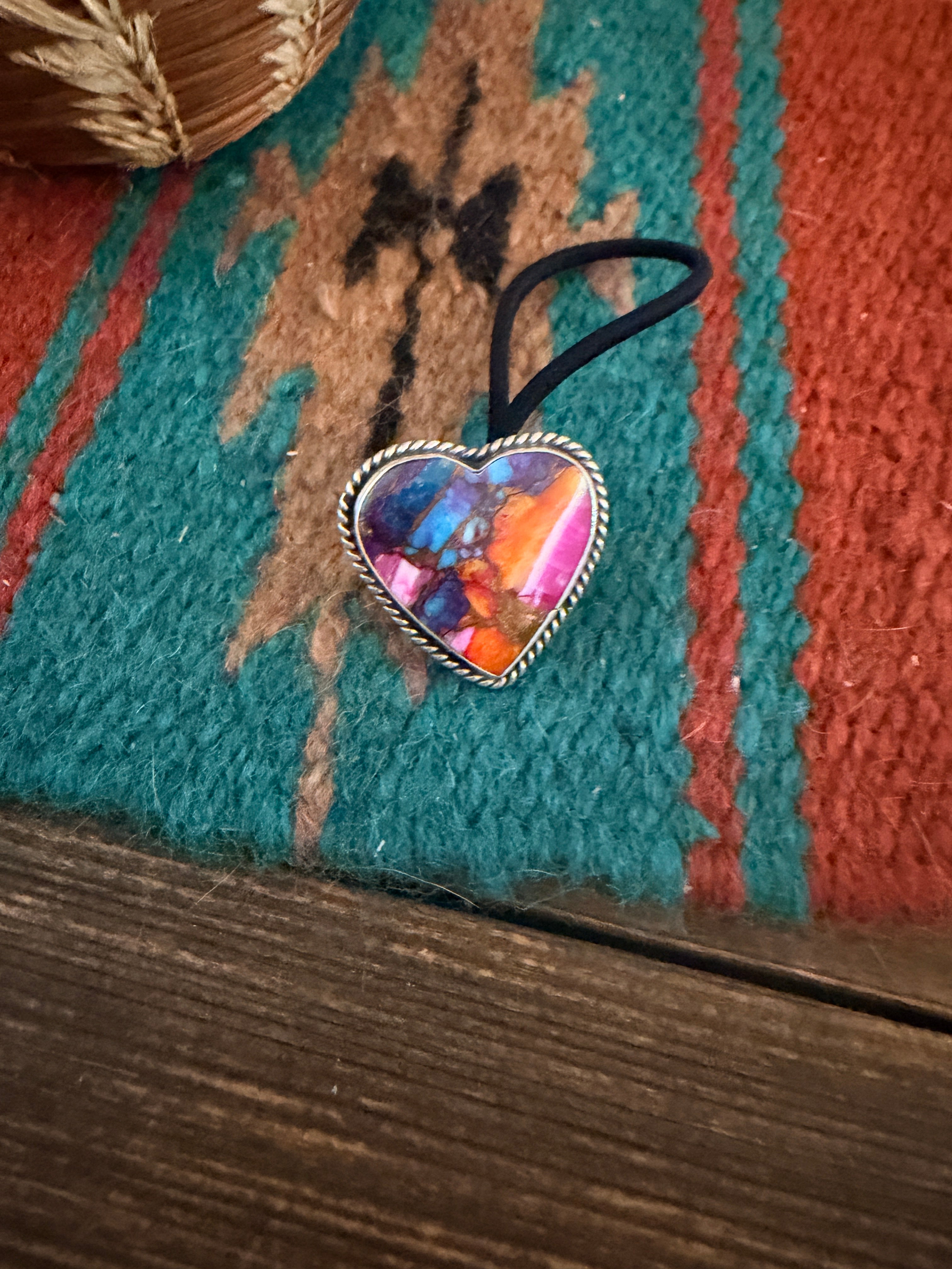 Handcrafted Pink Dream Mojave & Sterling Silver Heart Hair Tie Charm