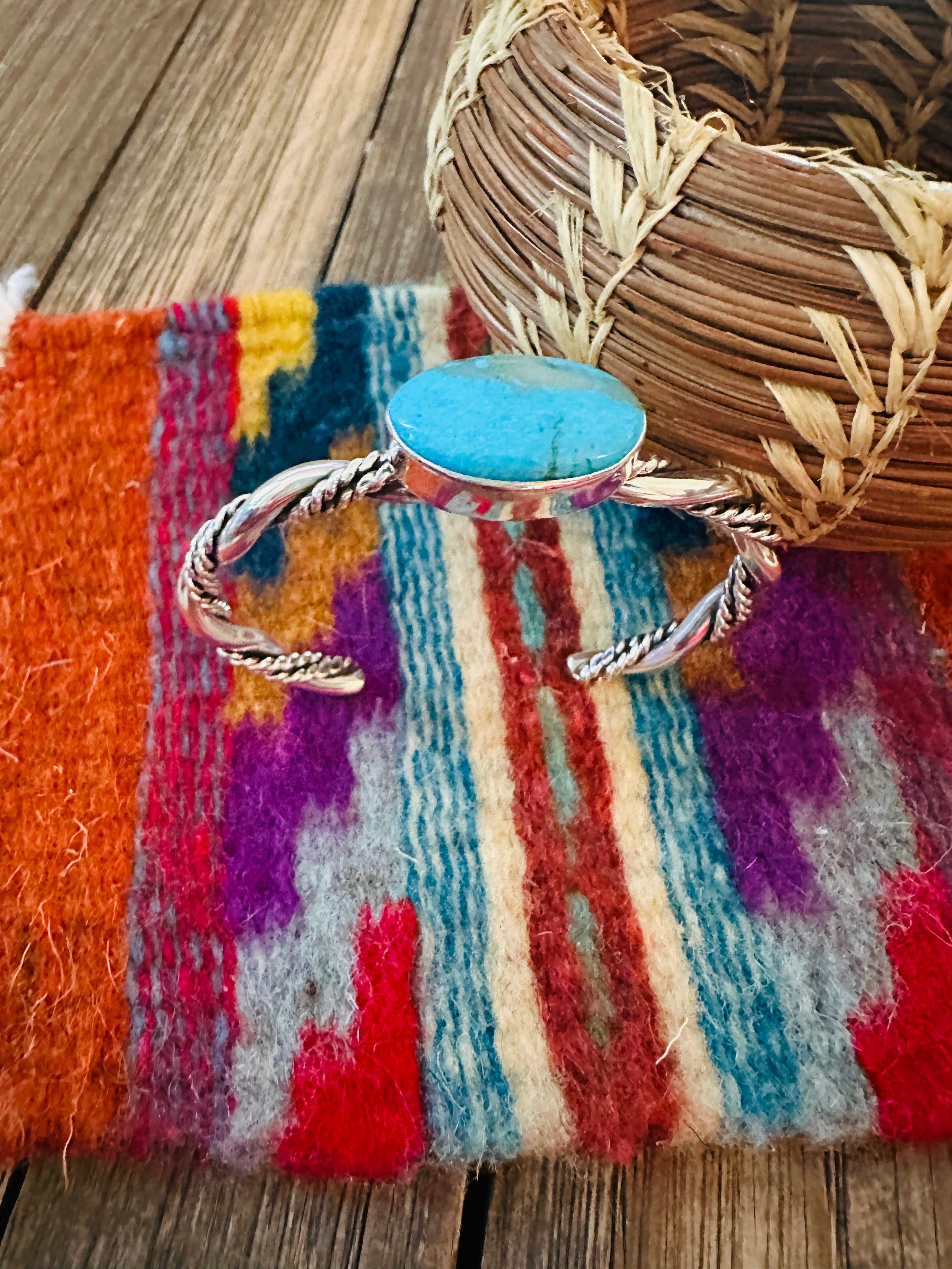 Handcrafted Twisted Sterling Silver & Turquoise Cuff Bracelet