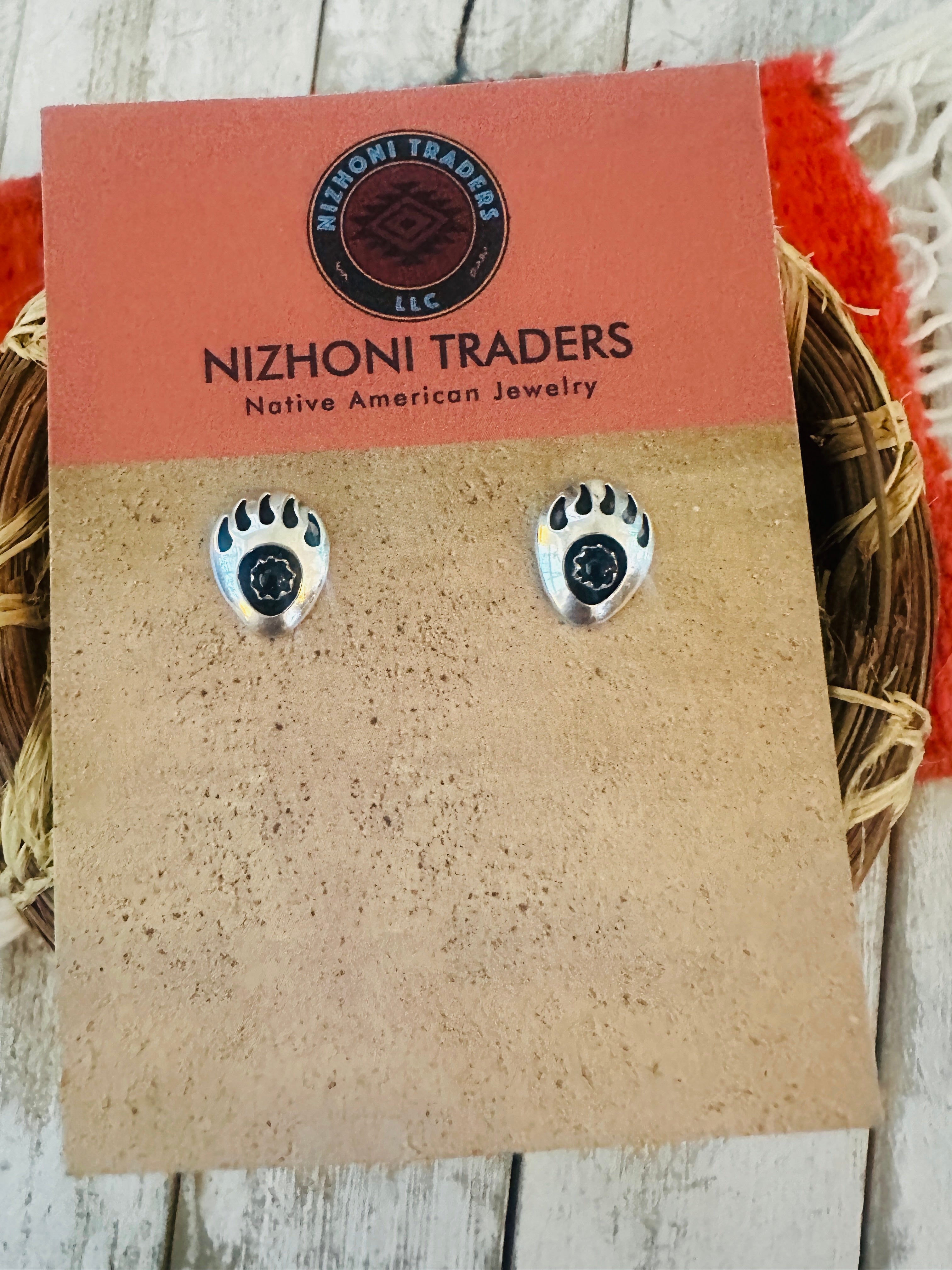 Handcrafted Onyx & Sterling Silver Bear Paw Stud Earrings