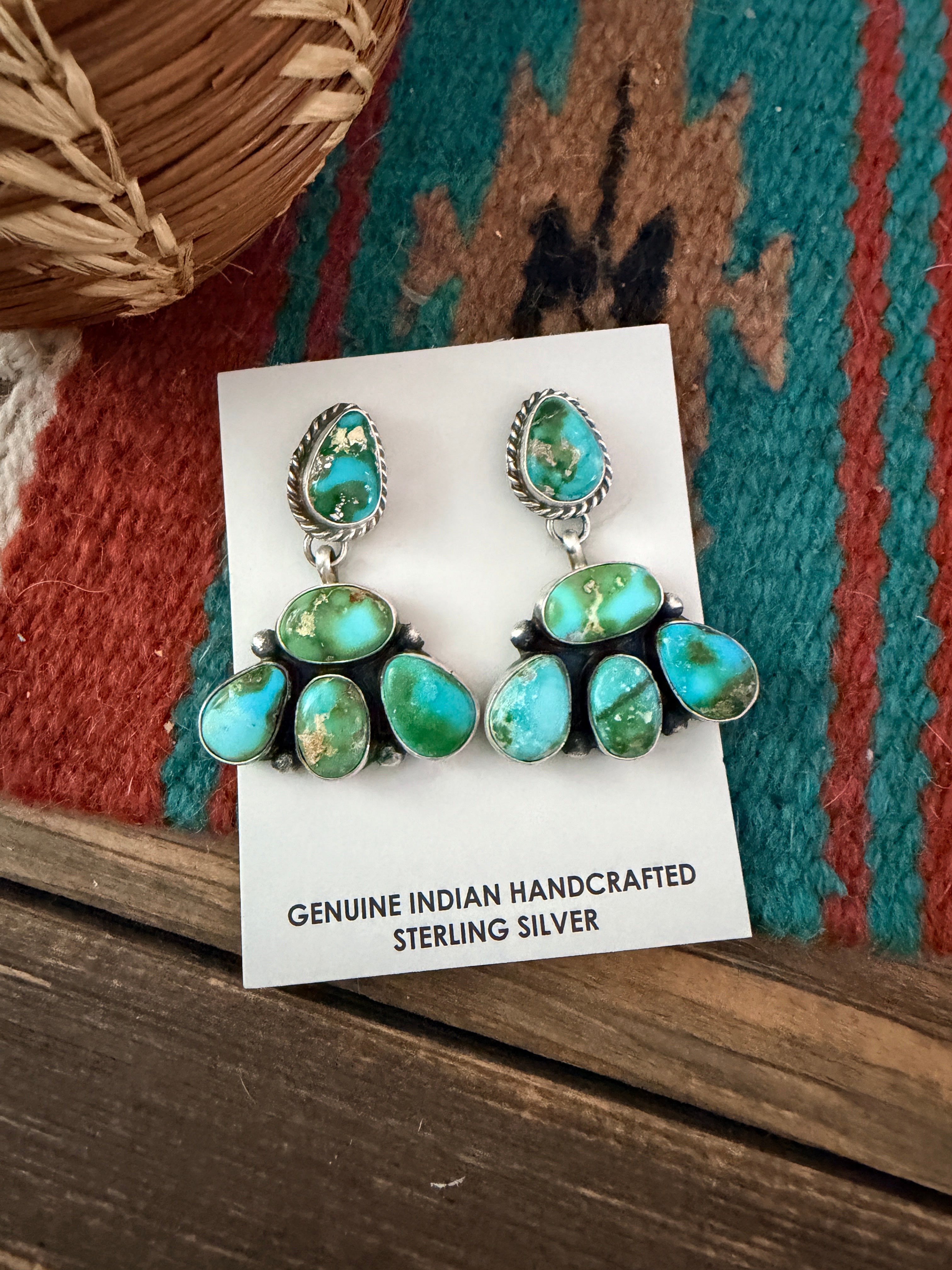Handcrafted Sonoran Mountain Turquoise & Sterling Silver Dangle Earrings by Letricia Largo