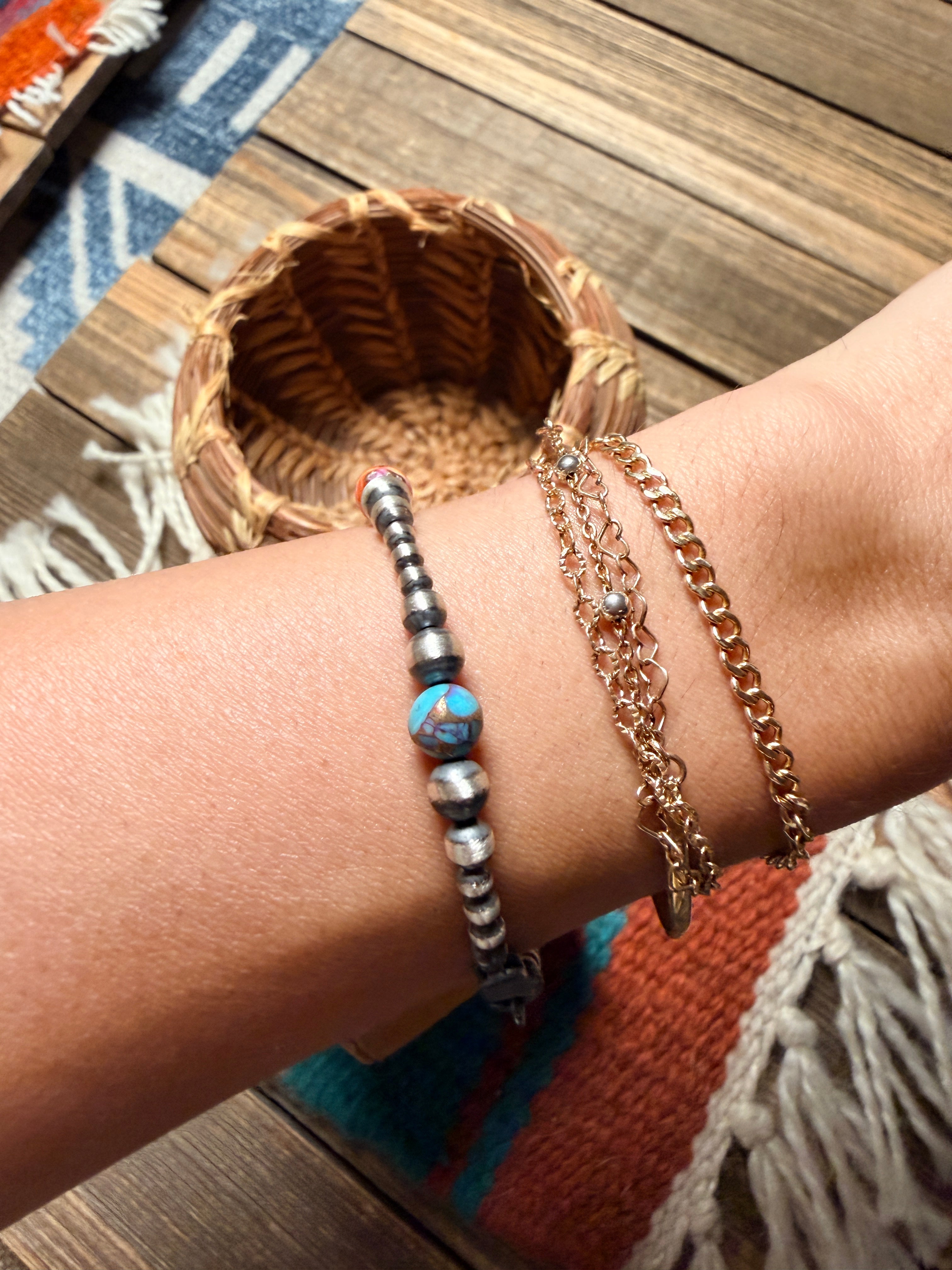Handcrafted Pink Dream Mojave & Sterling Silver Pearl Beaded Bracelet