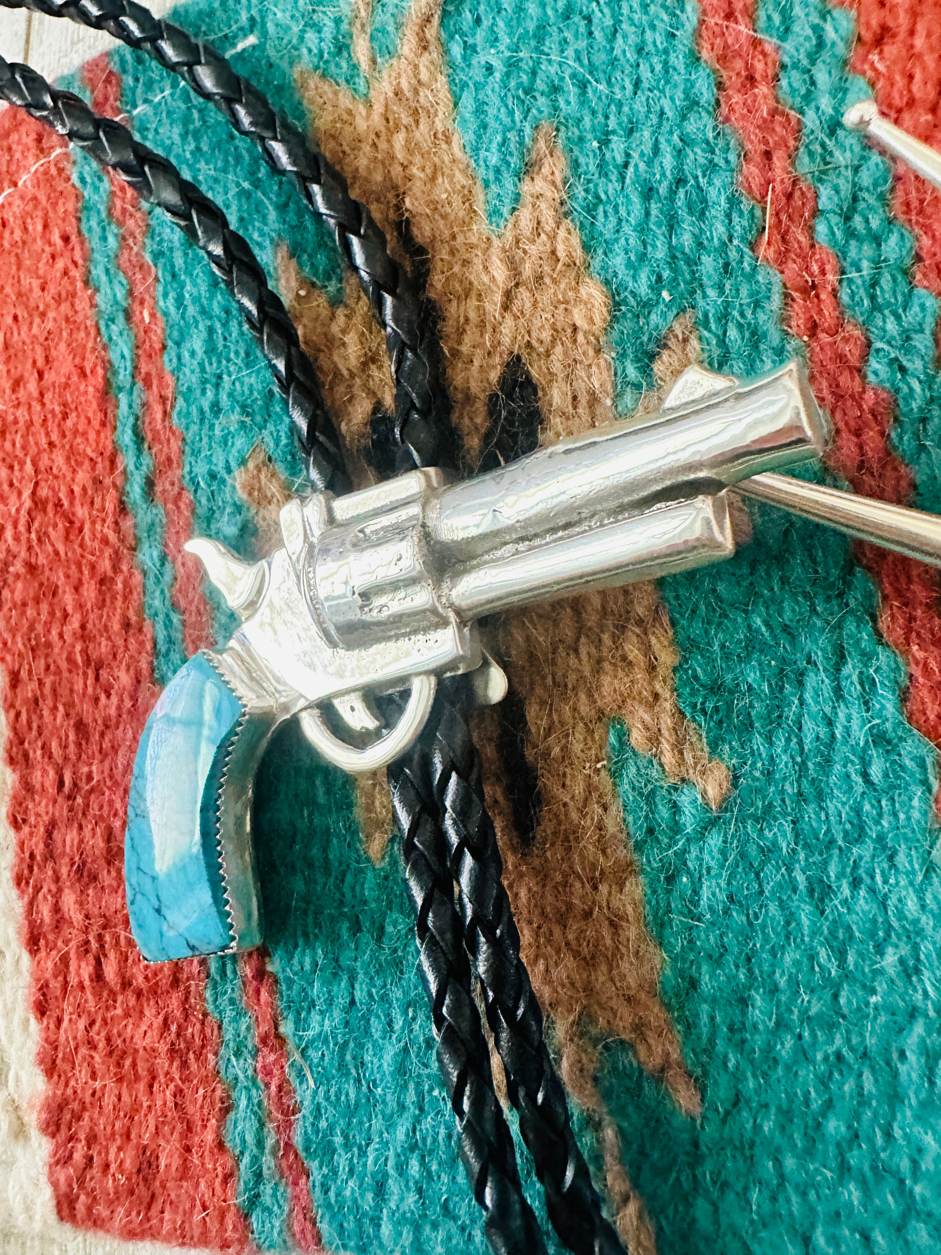 Handcrafted Sterling Silver & Turquoise Pistol Bolo Tie