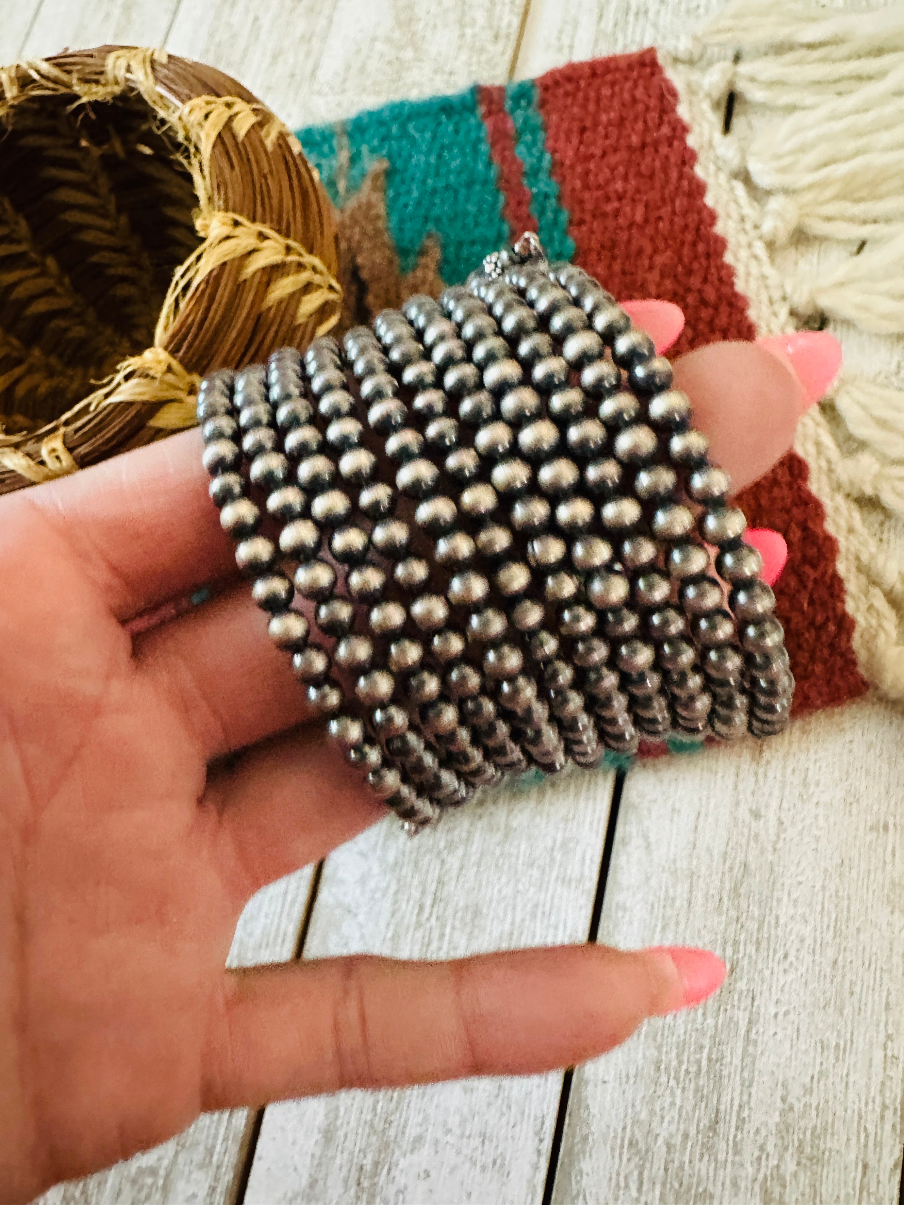 Handmade Sterling Silver Beaded Wrap Bracelet