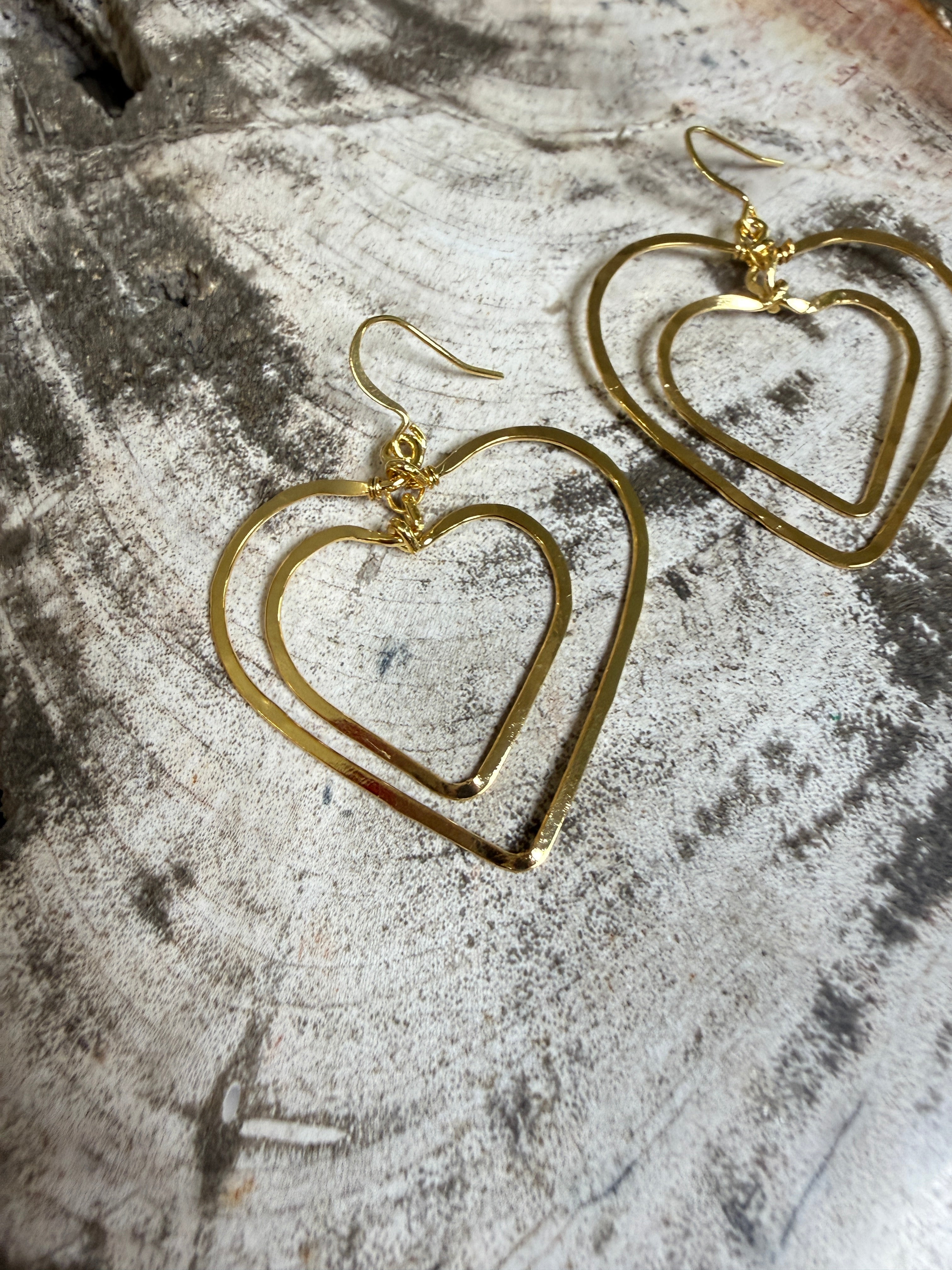 “The Golden Collection” GOLD DOUBLE HEART Handmade Gold Plated Earrings