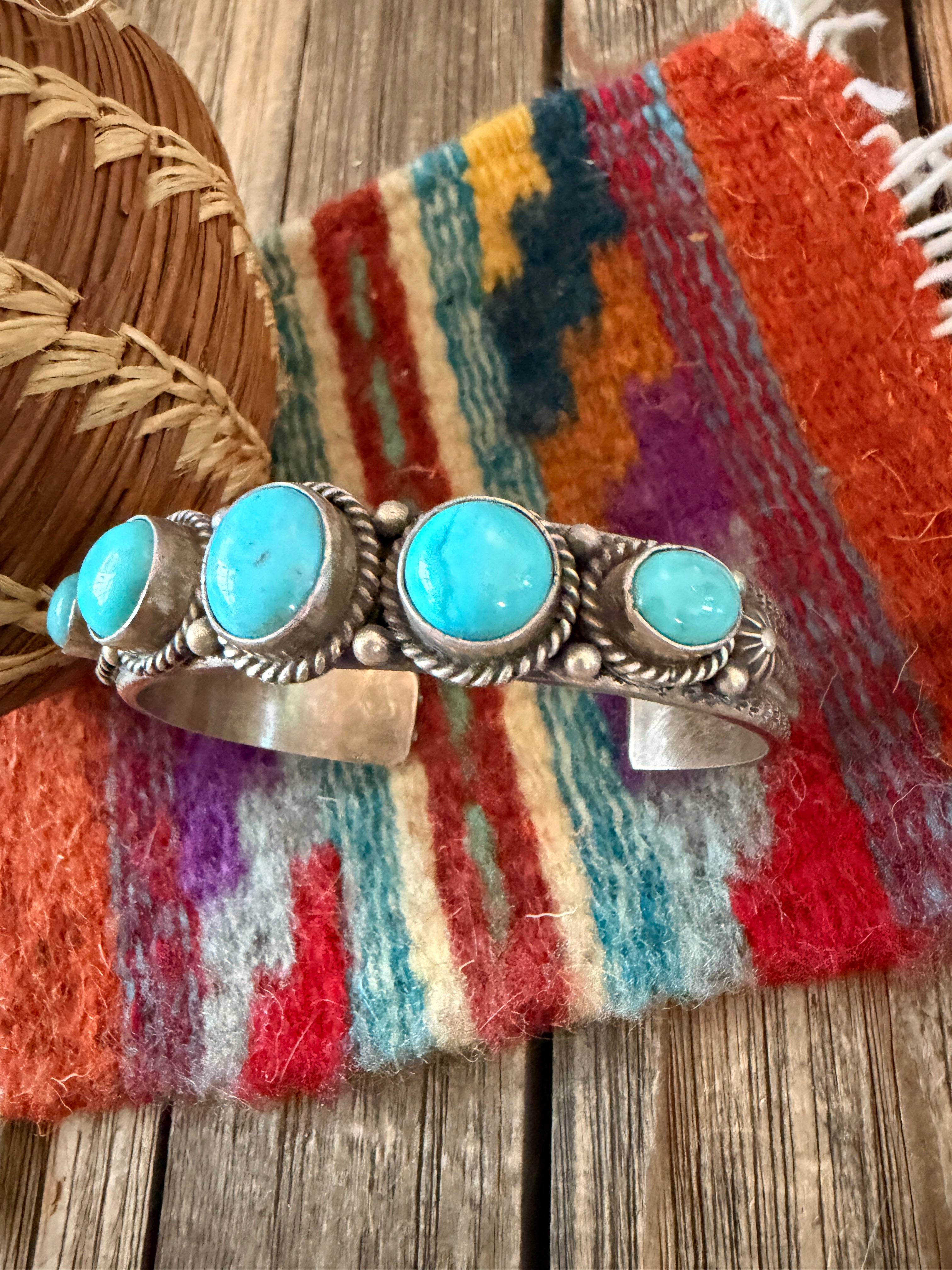 Handcrafted Turquoise & Sterling Silver Cuff Bracelet By M&R Calladitto