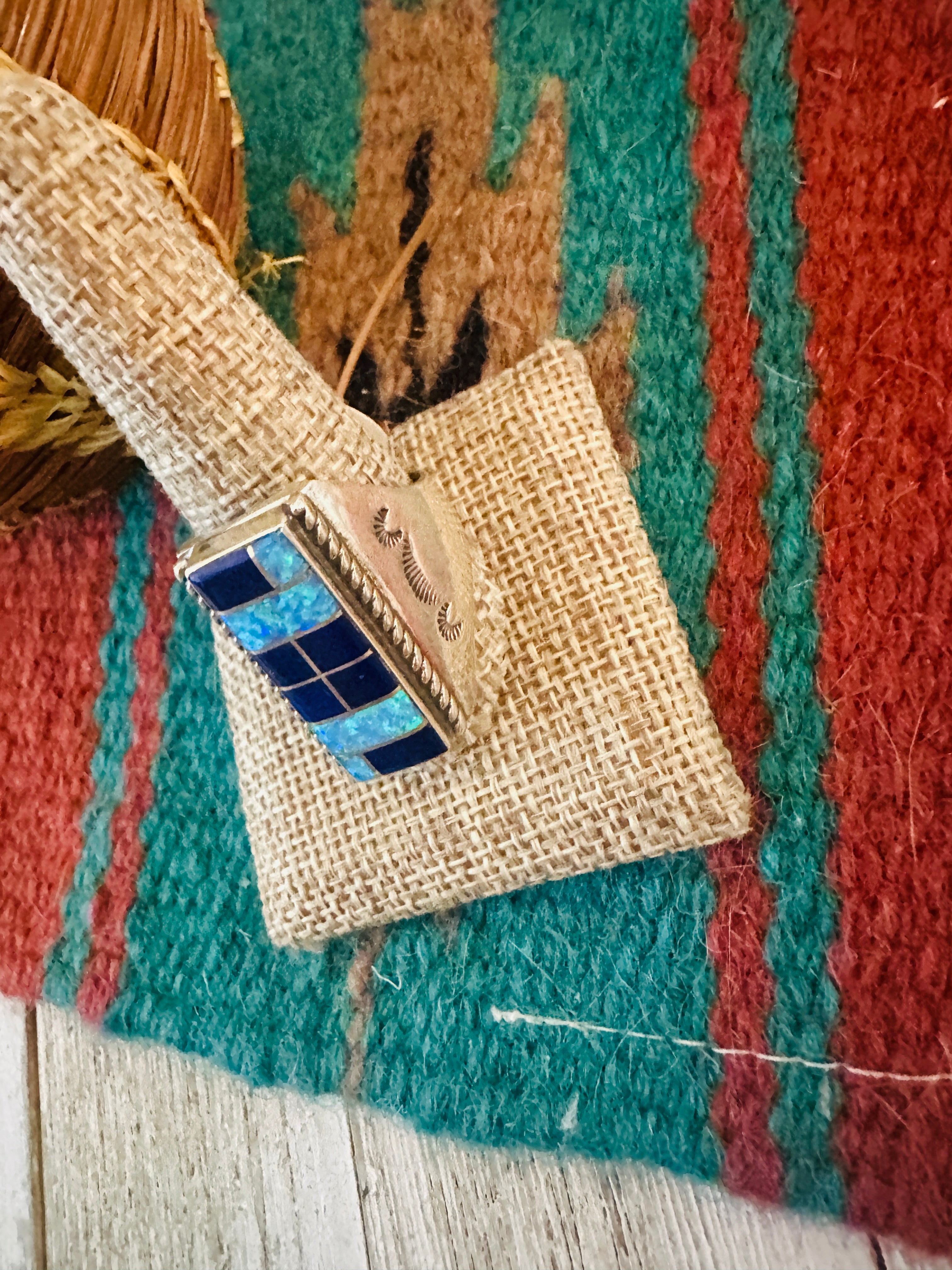 Handcrafted Old Pawn Sterling Silver, Onyx & Opal Inlay Ring Size 11.5