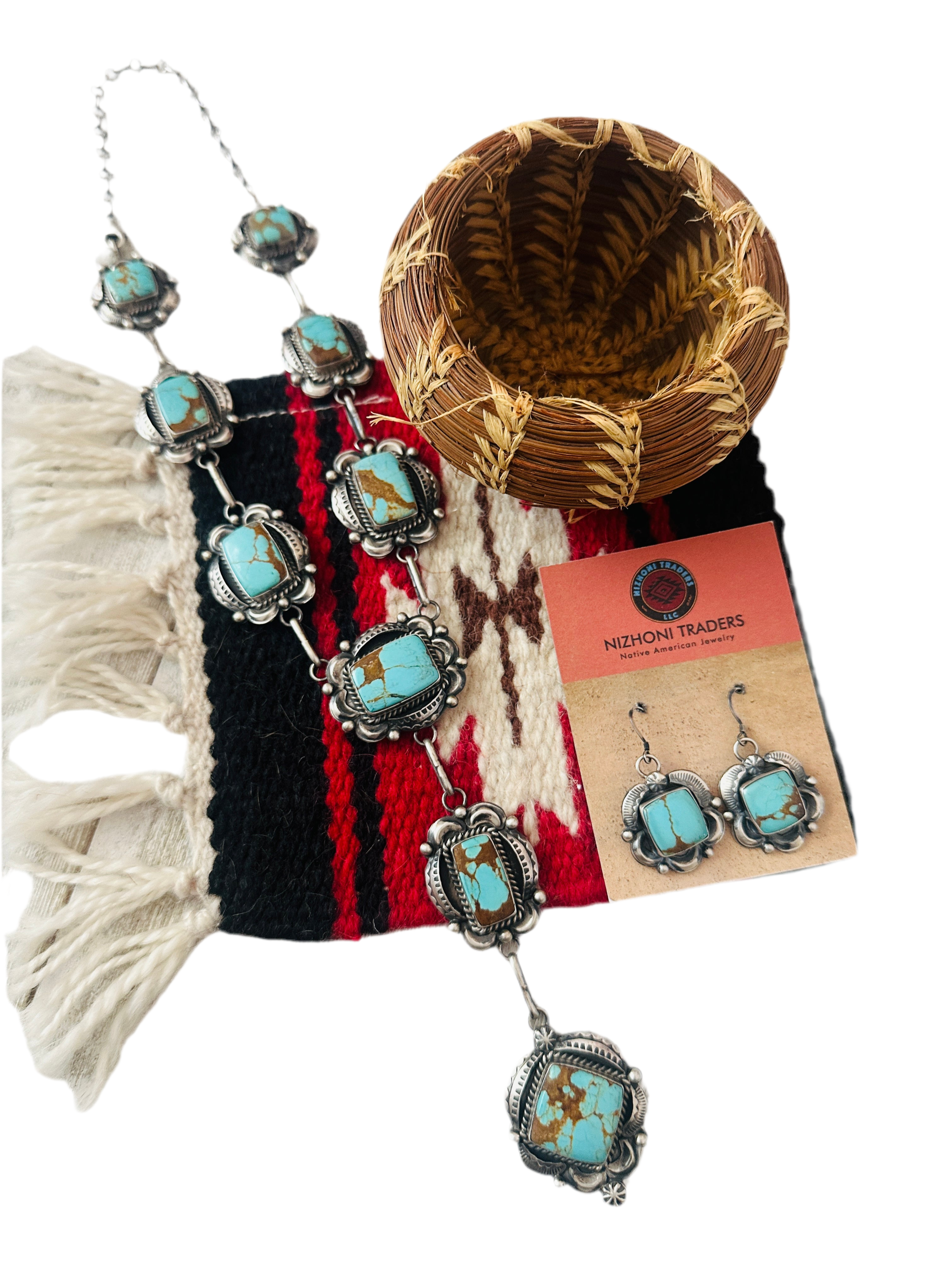 Handcrafted Number 8 Turquoise & Sterling Silver Necklace Set