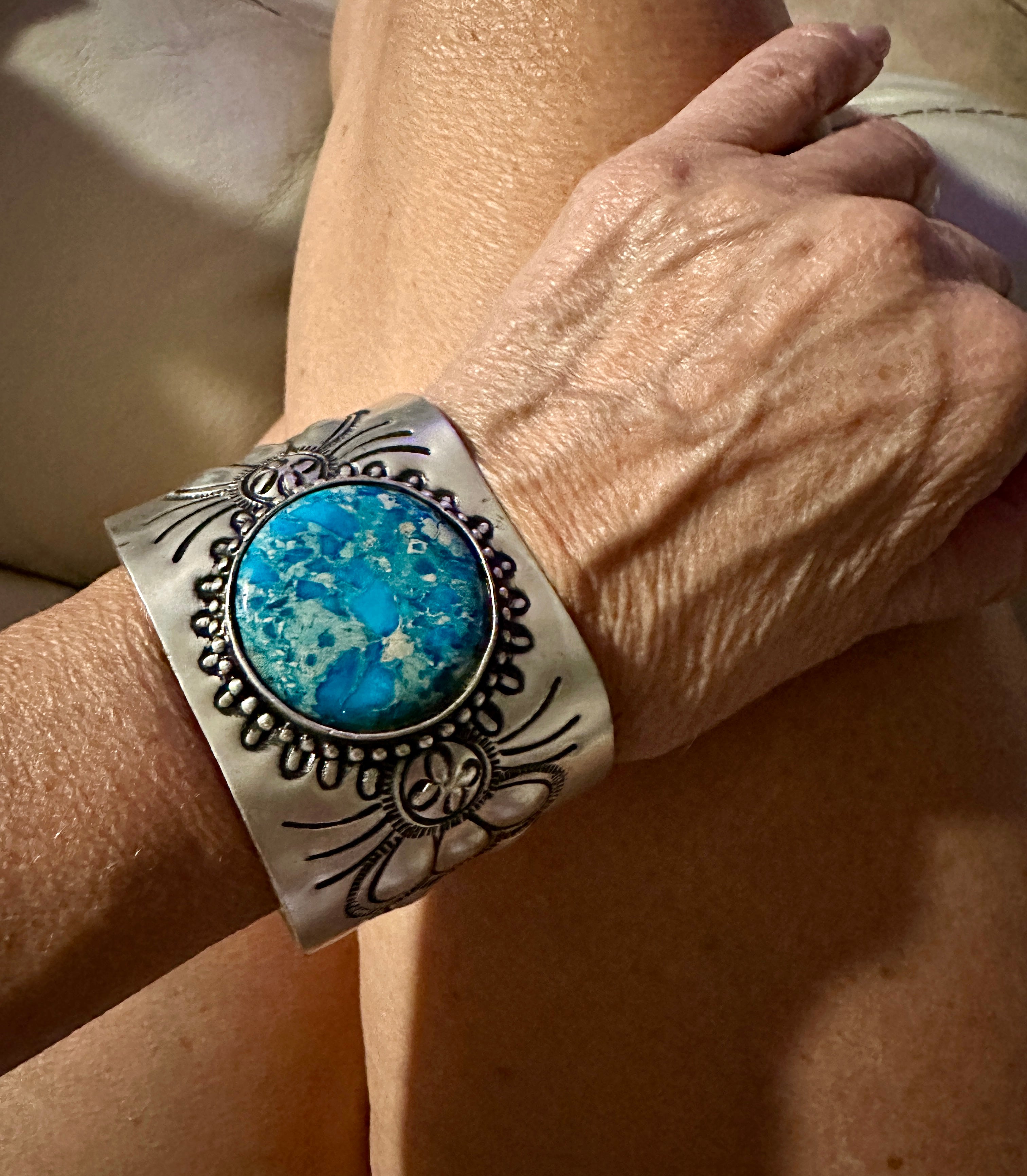 Silver-Plated Brass Blue Accent Cuff Bracelet