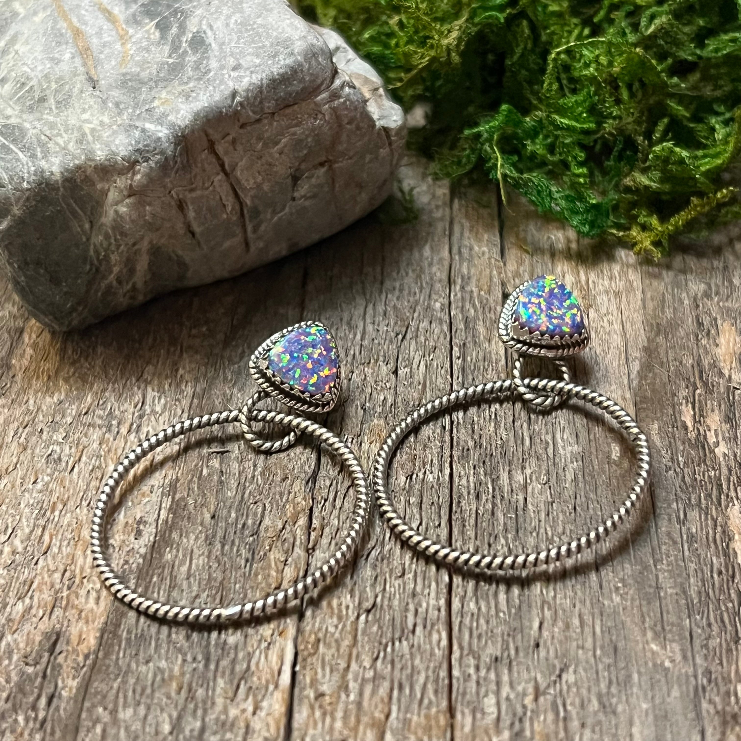 Handmade Blue & Pink Speckled Opal Sterling Silver Hoop Earrings