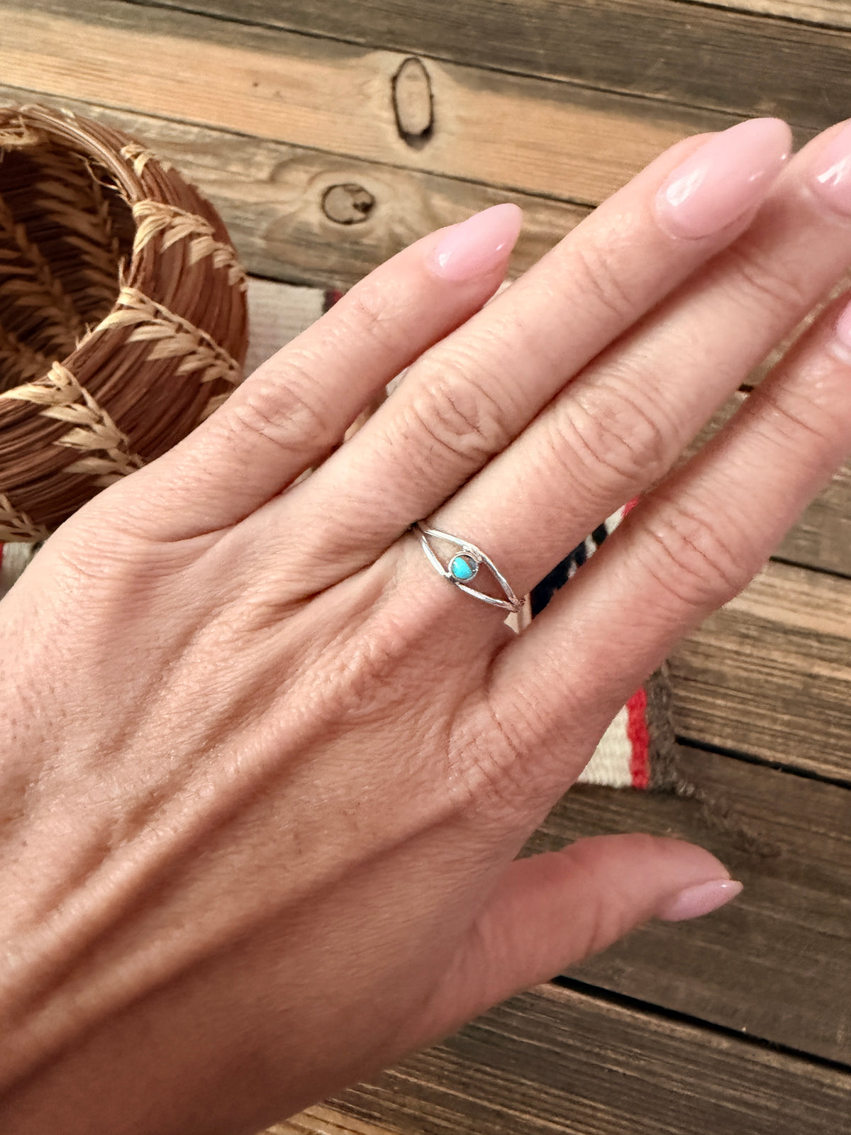 Handmade Sterling Silver & Blue Mojave Adjustable Ring