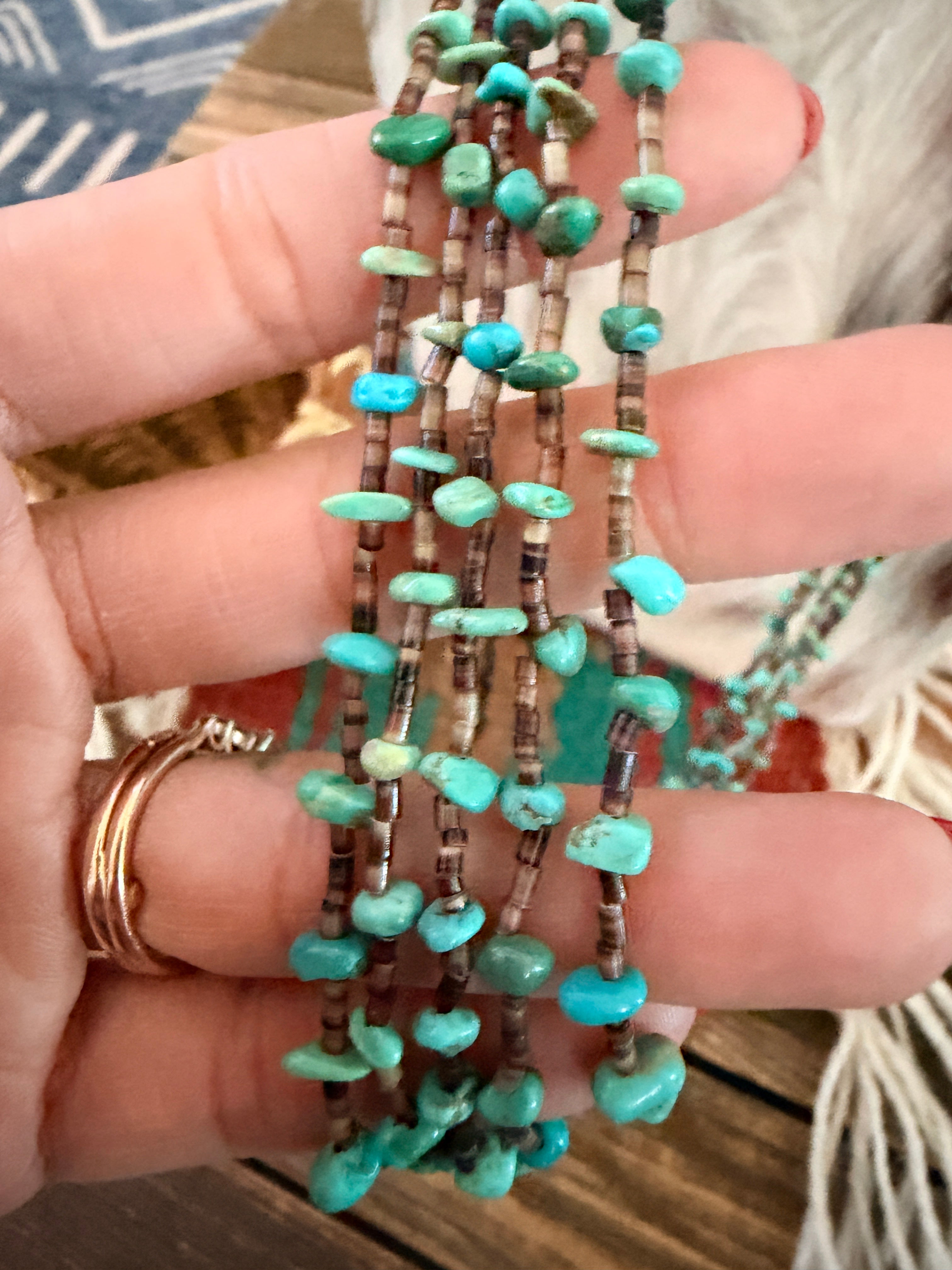 Old Pawn Handcrafted Turquoise & Heishi Shell Beaded 30” Necklace