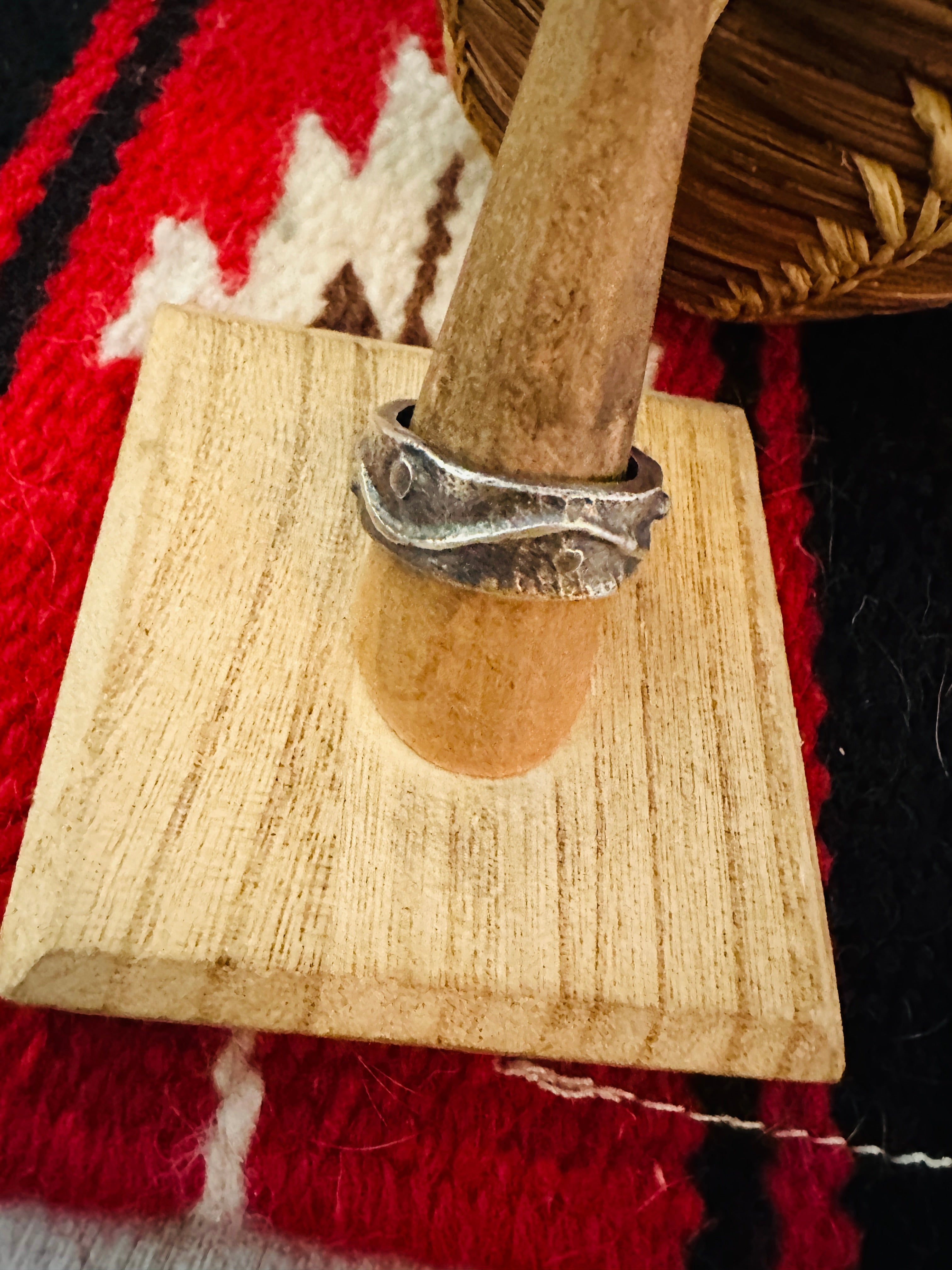 Handcrafted Tufa Cast Sterling Silver Band Ring Size 8.5