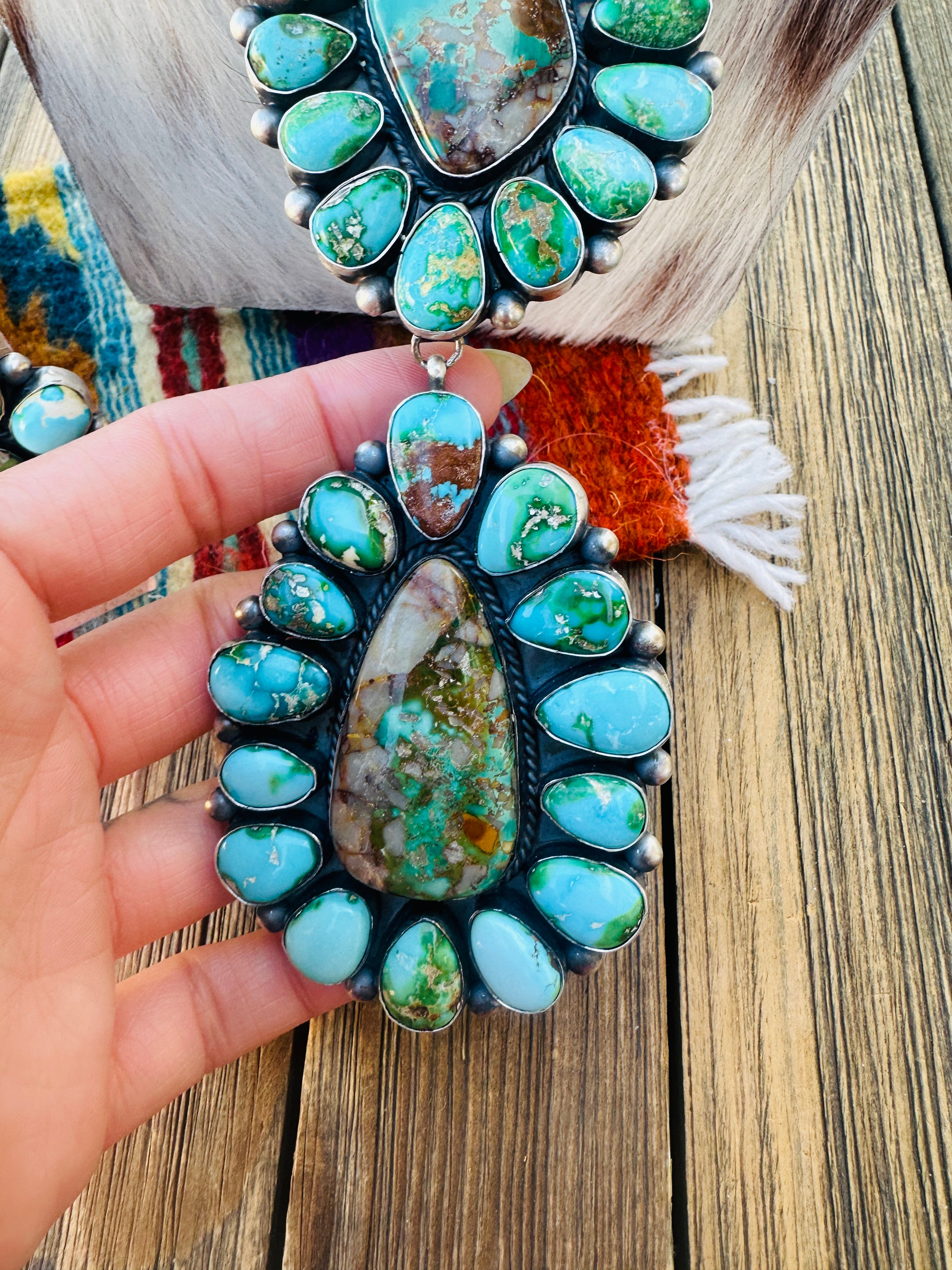 Handcrafted Royston Turquoise & Sterling Silver Necklace and Earring Set by Debra Smith