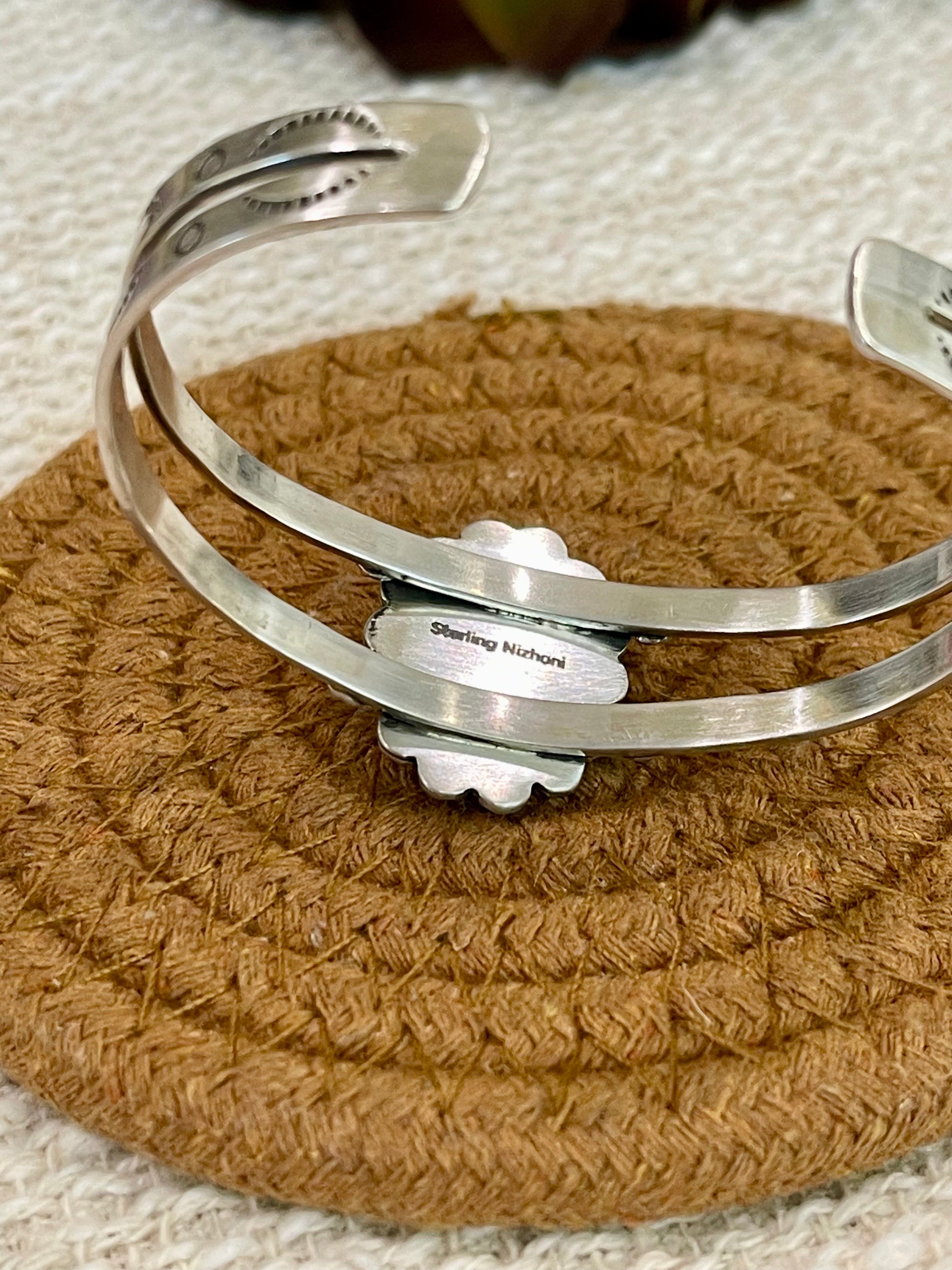 Handmade Sterling Silver Palomino Turquoise Cuff Bracelet with Signed Nizhoni