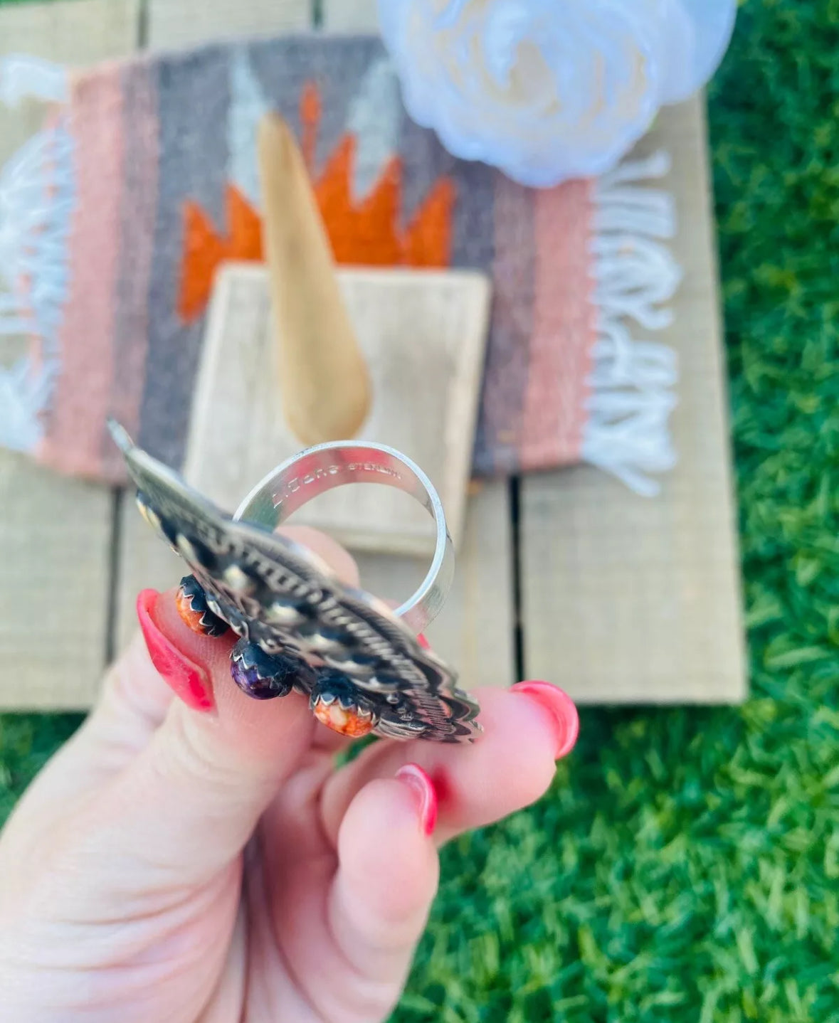 Handcrafted Spiny, Sterling Silver Adjustable Concho Ring by Leander Tahe