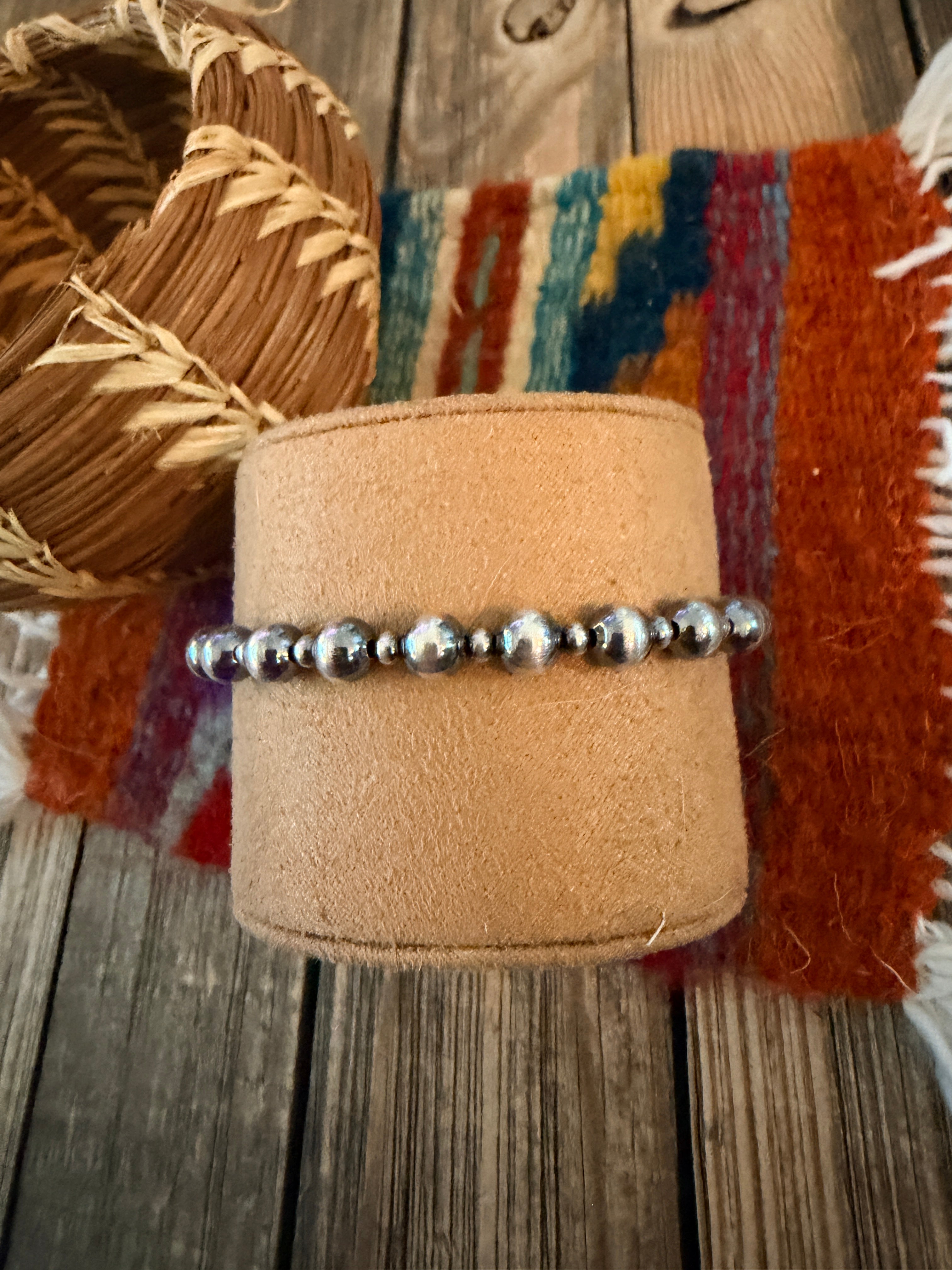 Handcrafted Sterling Silver Pearl Beaded Stretch Bracelet