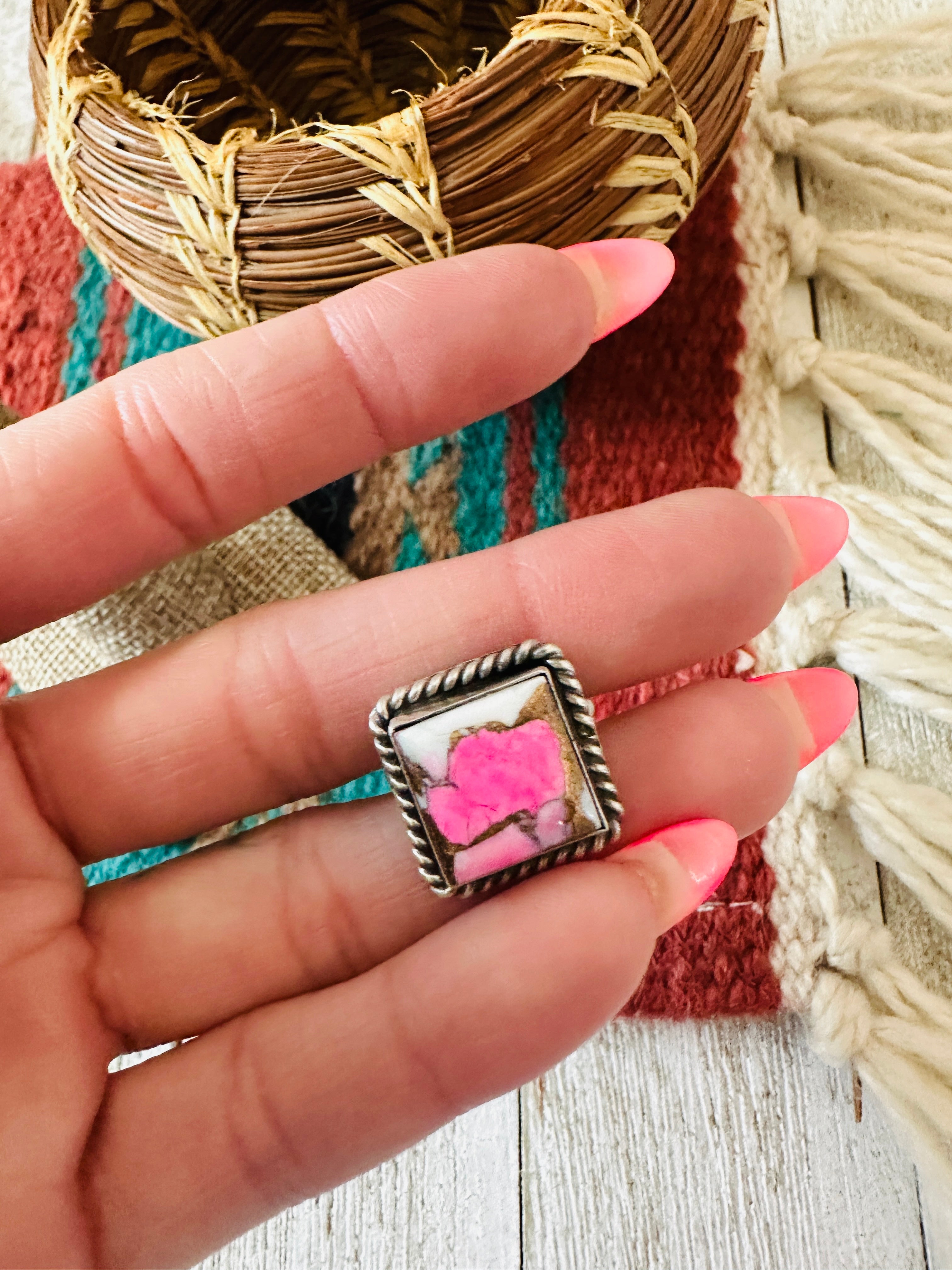 Handcrafted Sterling Silver & Cotton Candy Adjustable Ring