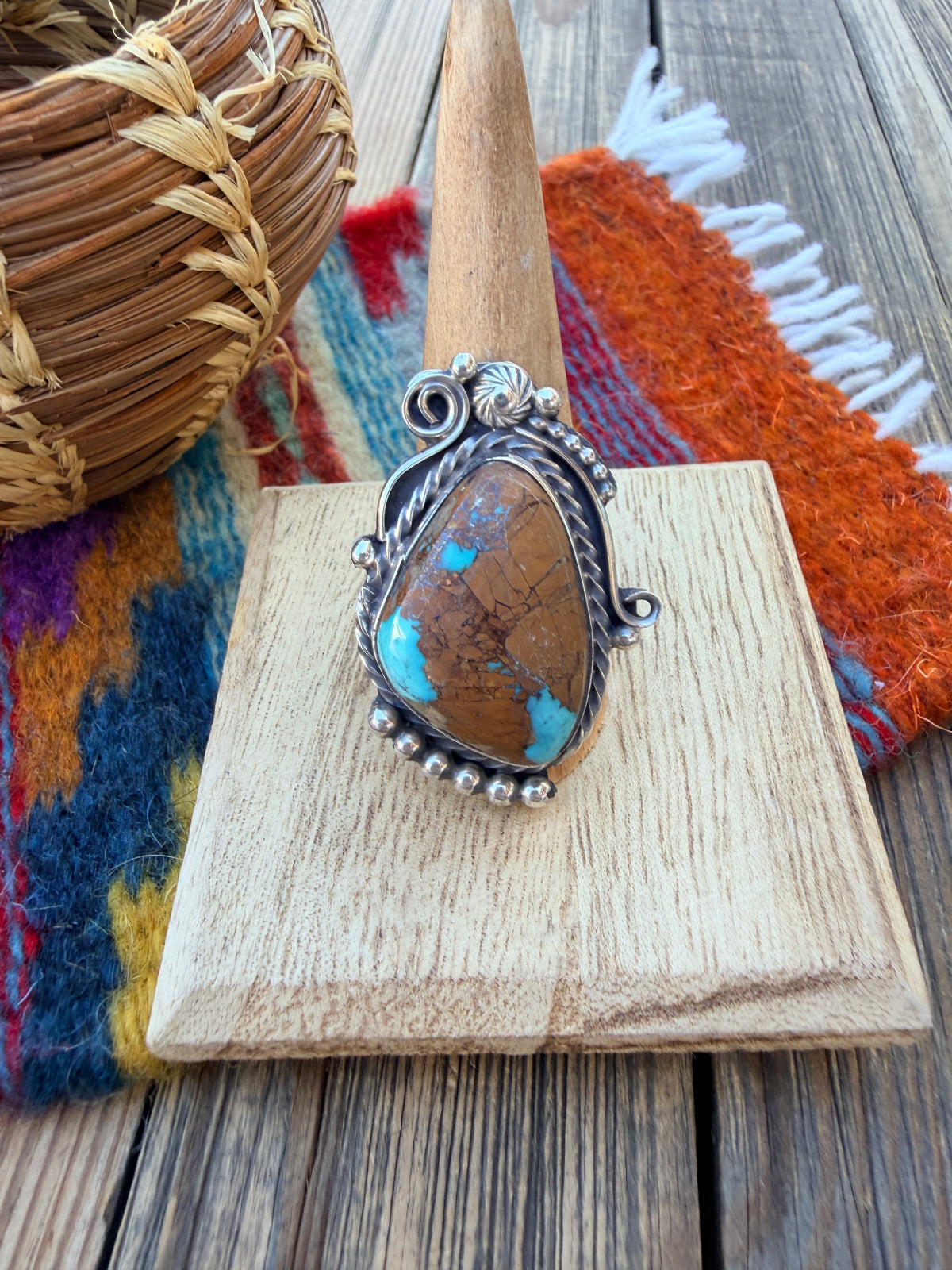 Handcrafted Royston Turquoise & Sterling Silver Ring 9 by Rosella Paxson