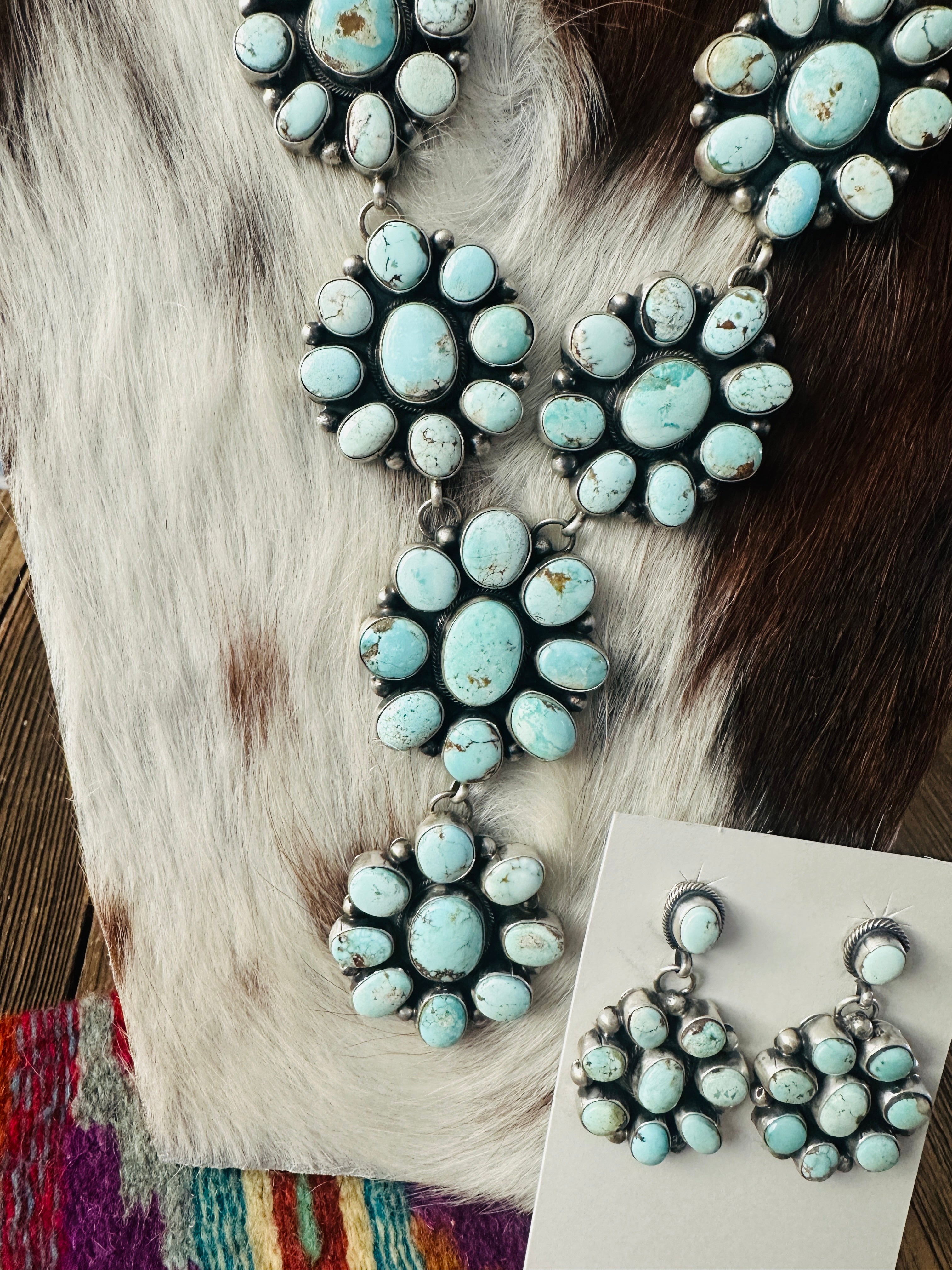 Handcrafted Dry Creek Turquoise & Sterling Silver Necklace and Earring Set by Louise Jim