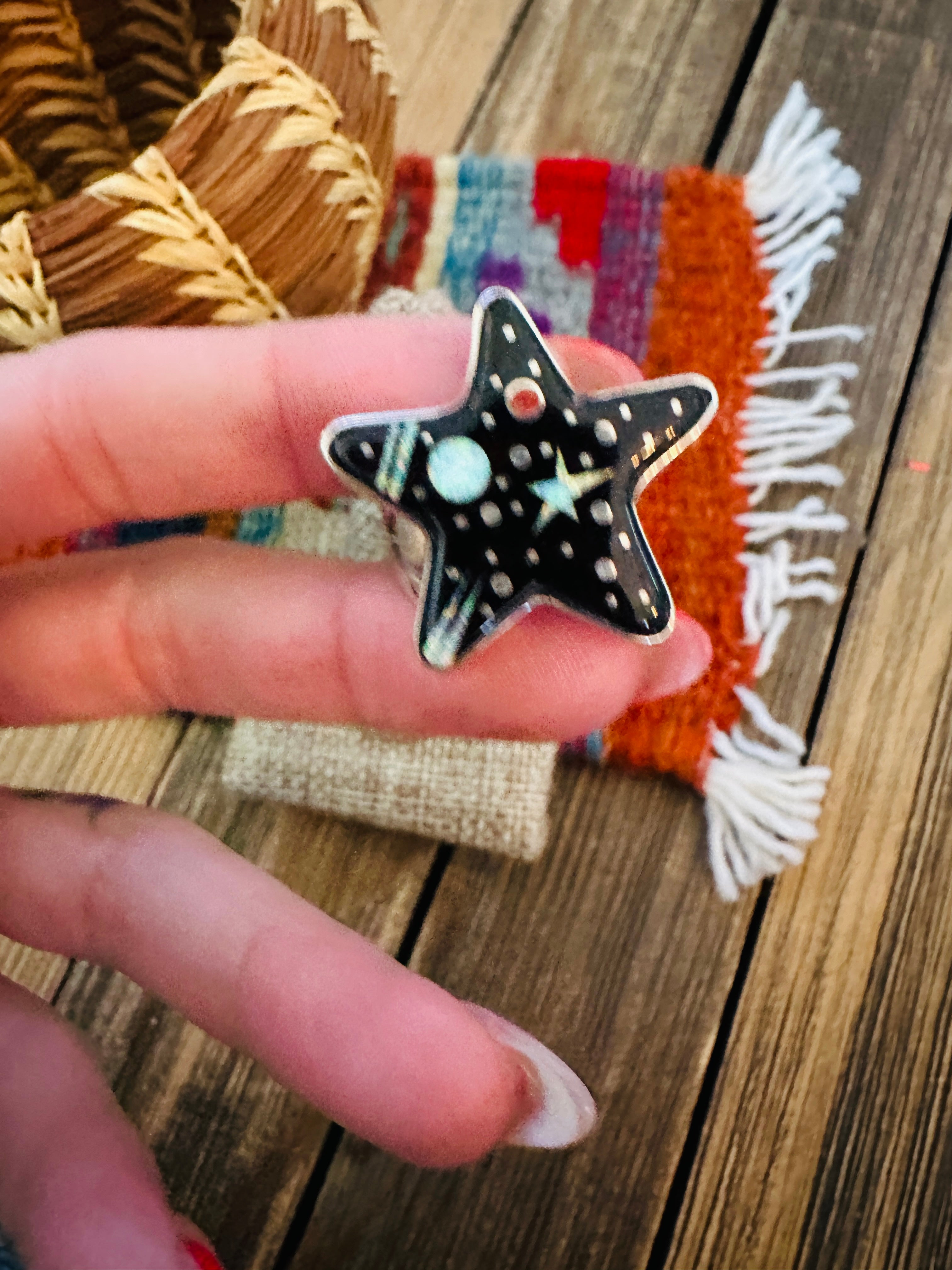 Navajo Multi Stone & Sterling Silver Inlay Star Ring by Matthew Jack