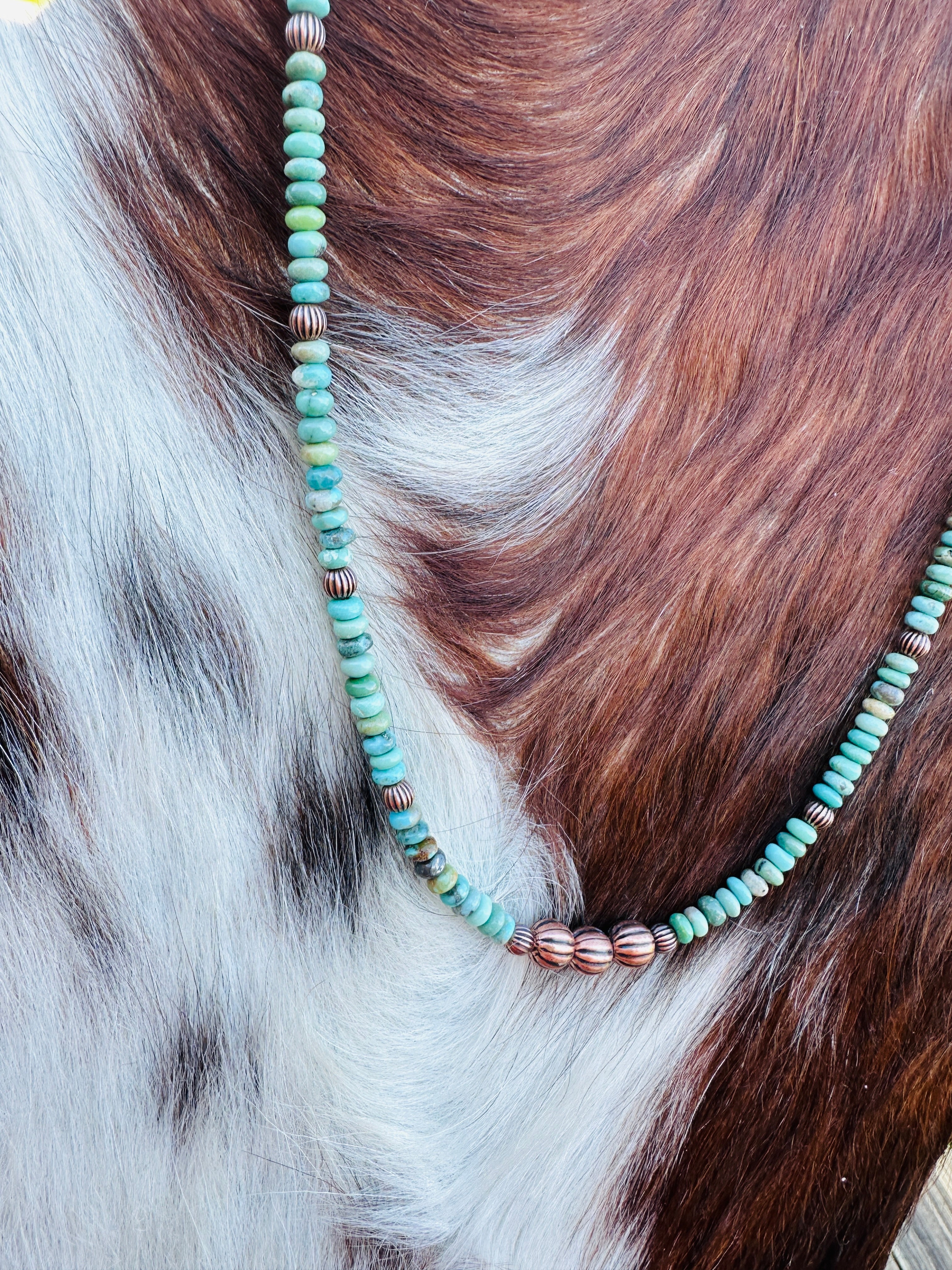 Handcrafted Turquoise & Copper 14” Beaded Necklace