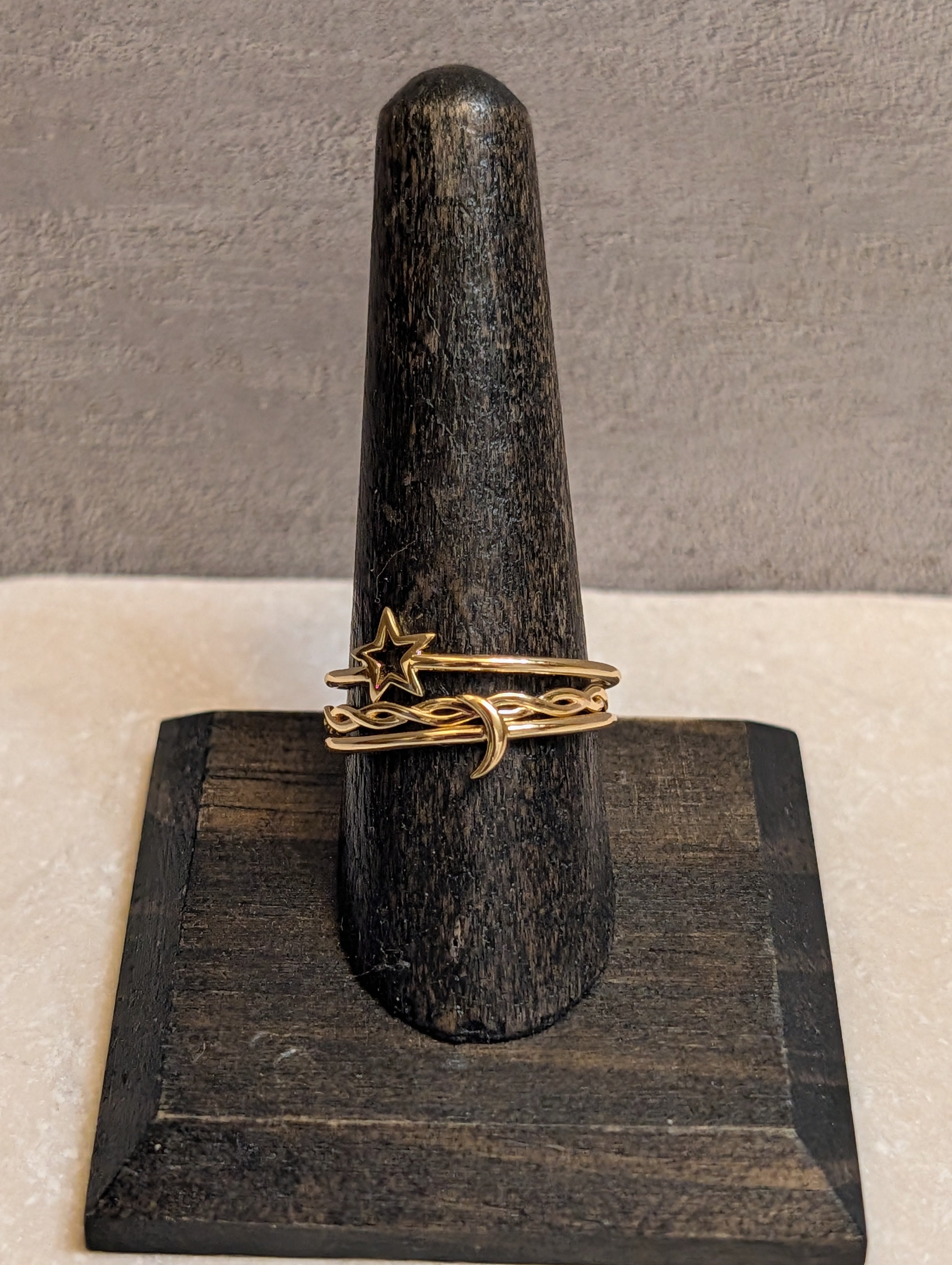 14k Gold Celestial Stacking Ring Set of 3
