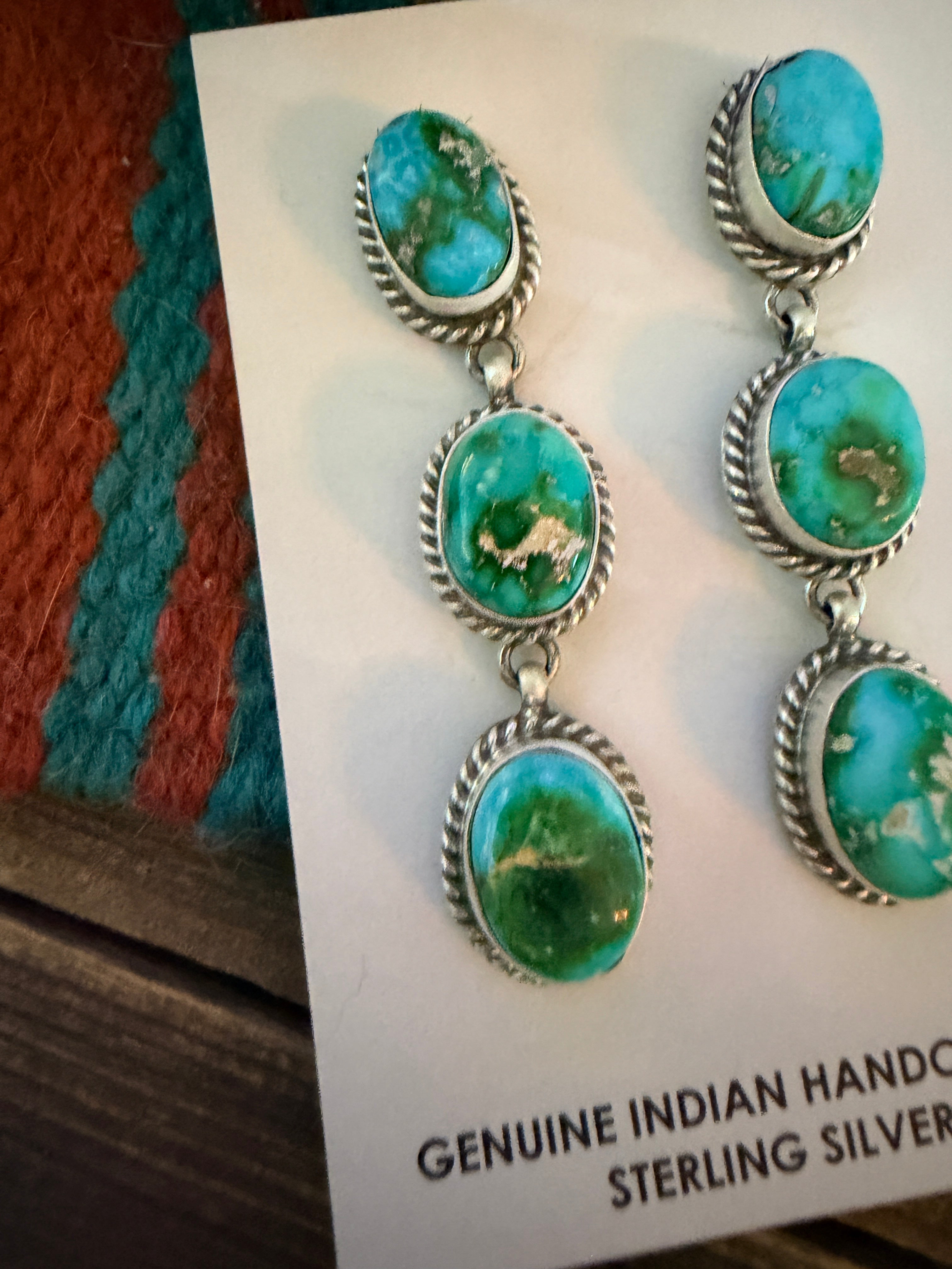 Handcrafted Sonoran Mountain Turquoise & Sterling Silver Dangle Earrings