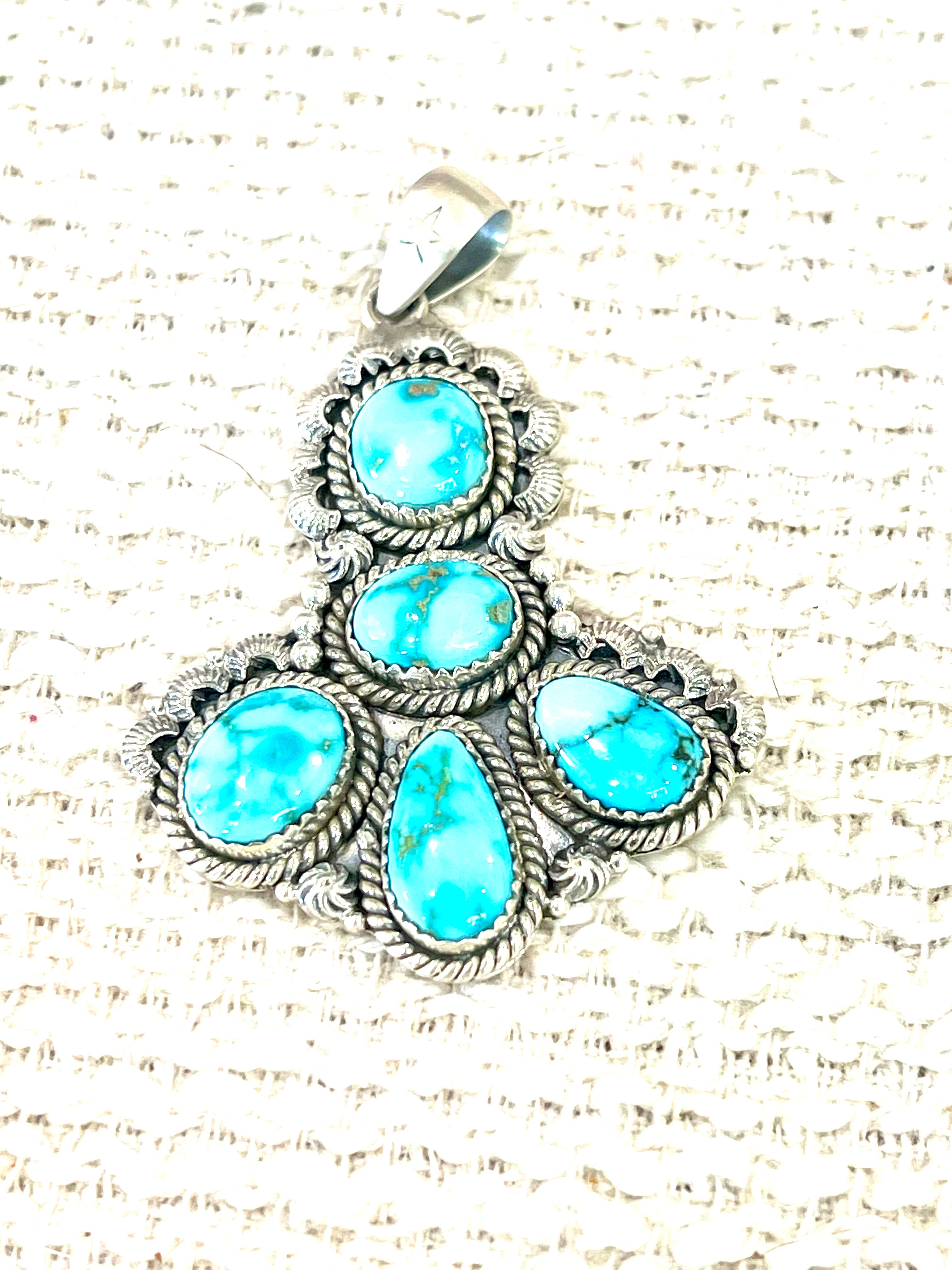 Gorgeous Handmade Sterling Silver & South Hill Sonoran Turquoise Cluster Pendant
