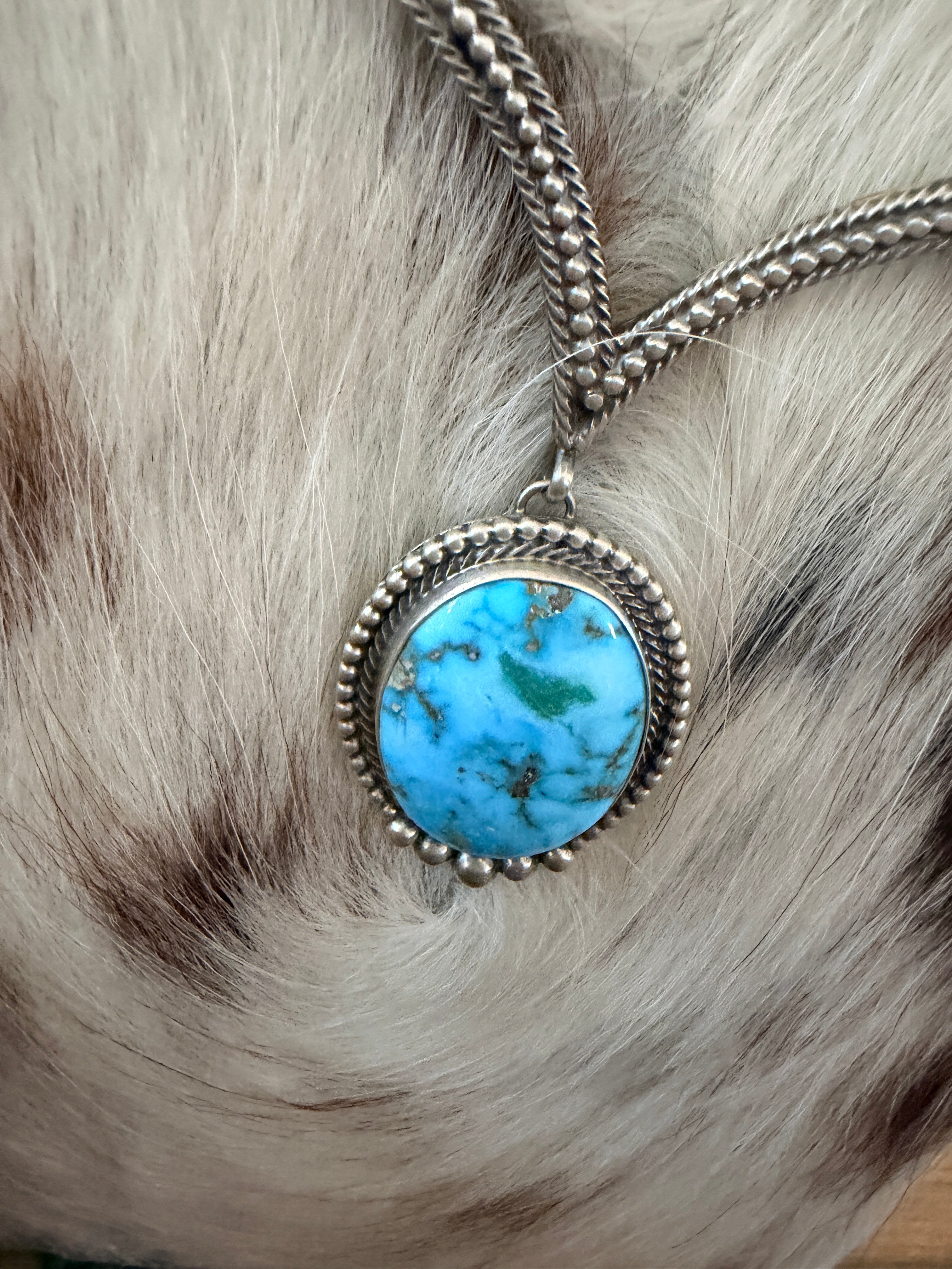 Handcrafted Sterling Silver & Kingman Turquoise Necklace by Sheila Tso