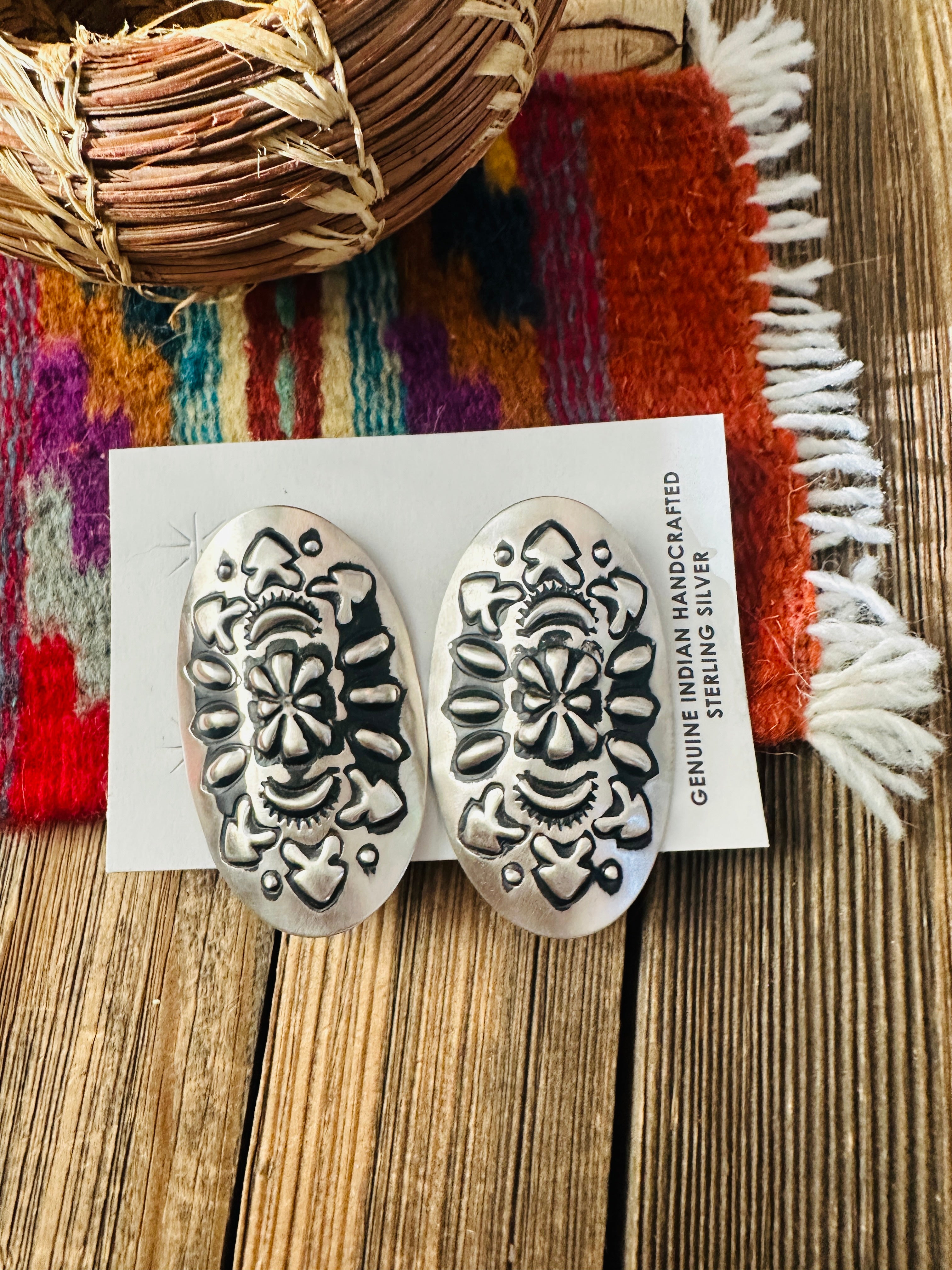 Handcrafted Sterling Silver Concho Post Earrings by Leander Tahe