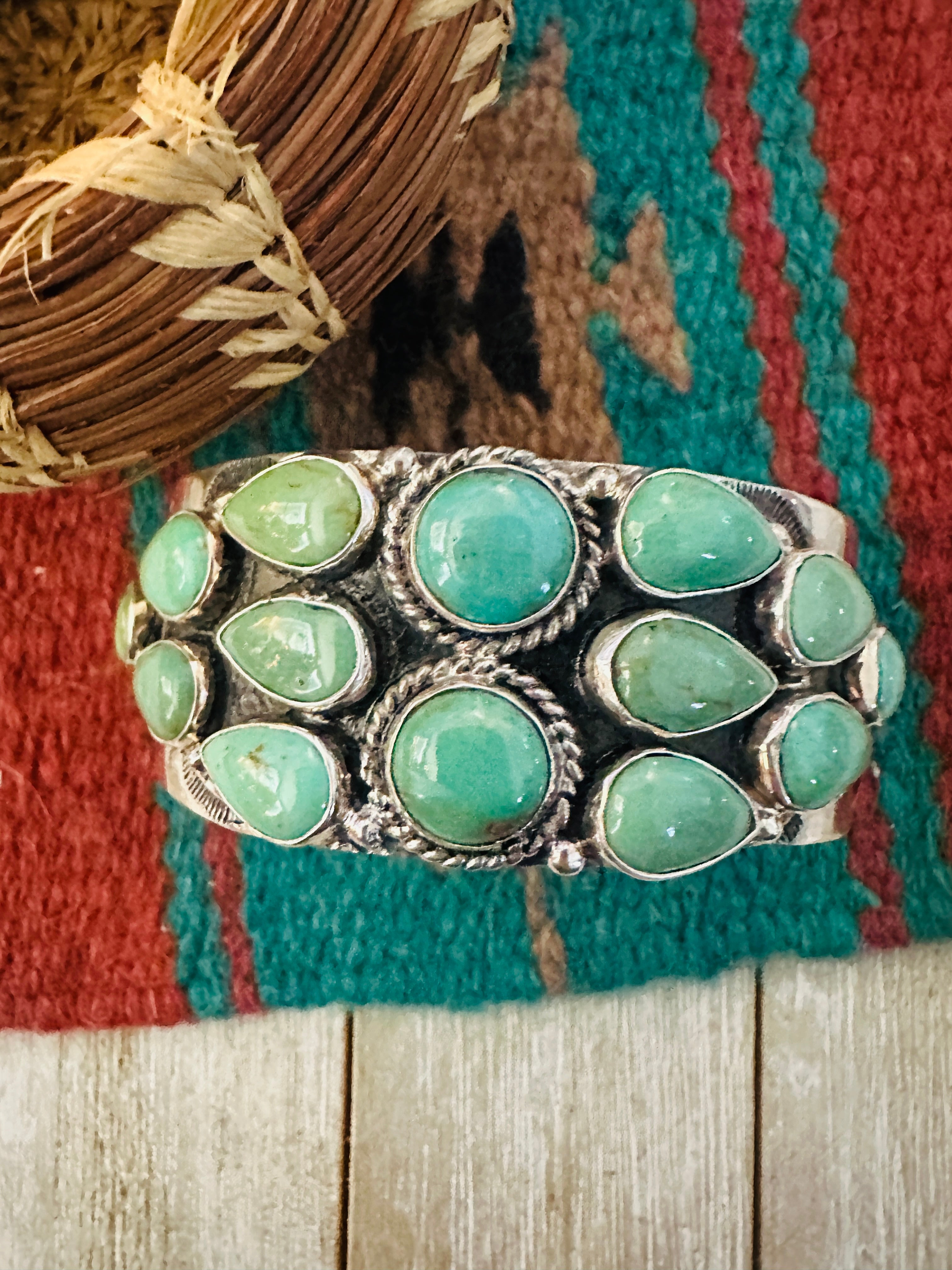 Handcrafted Sterling Silver & Turquoise Cluster Cuff Bracelet