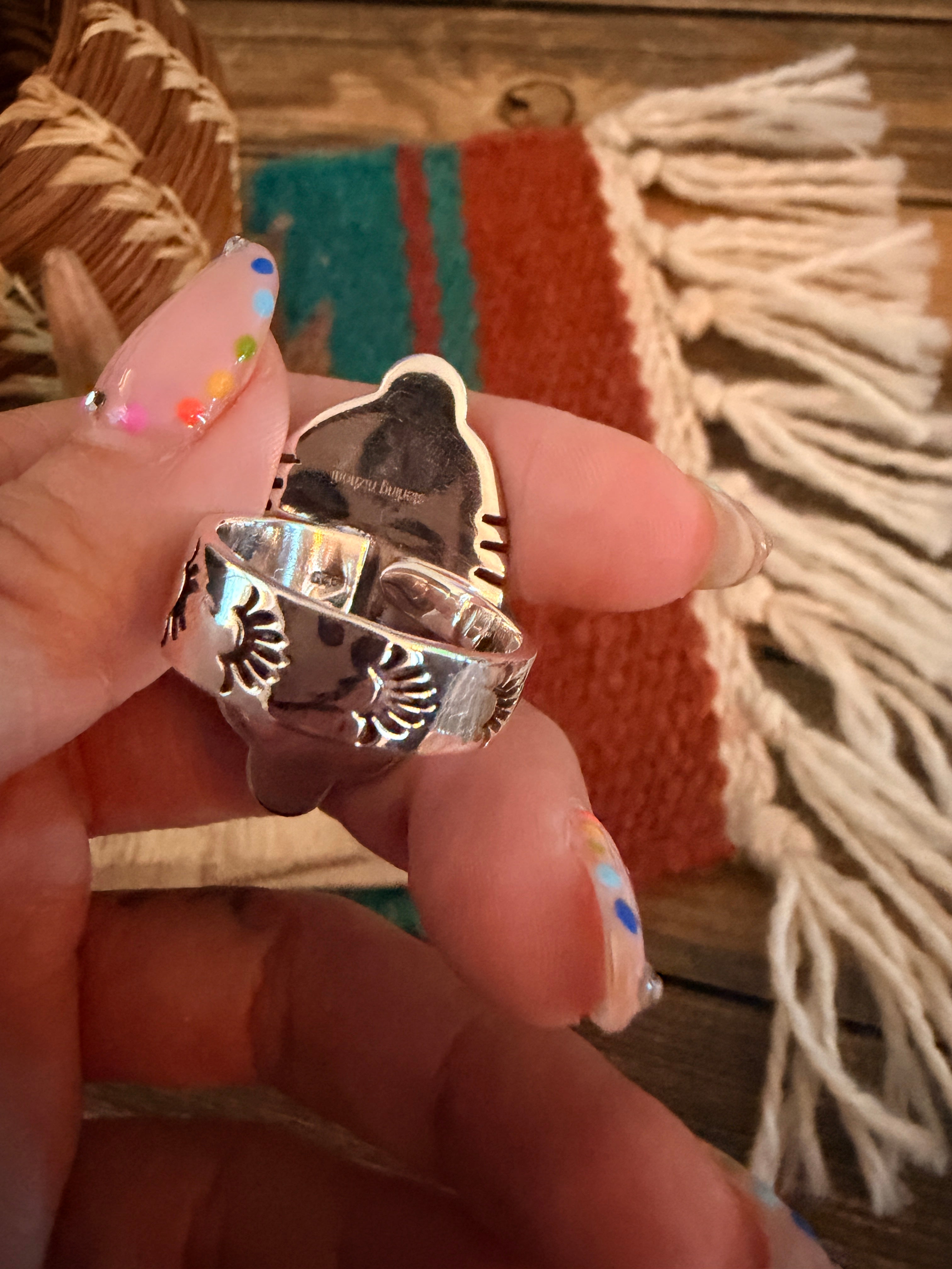 Handmade Sterling Silver Number 8 Turquoise Adjustable Ring Signed Nizhoni