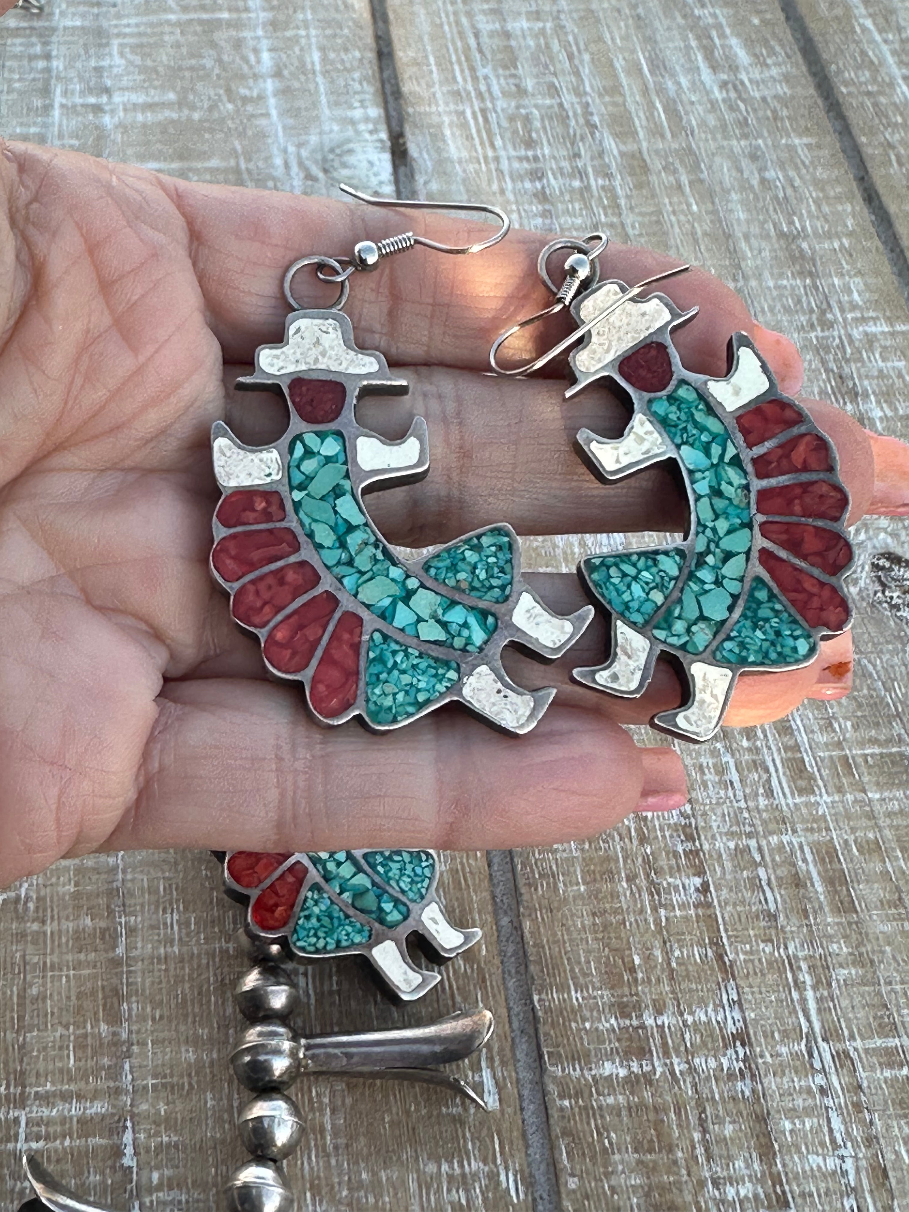 Handcrafted Old Pawn Vintage Chip Inlay Eagle Dancer Sterling Silver 5 Piece Jewelry Set