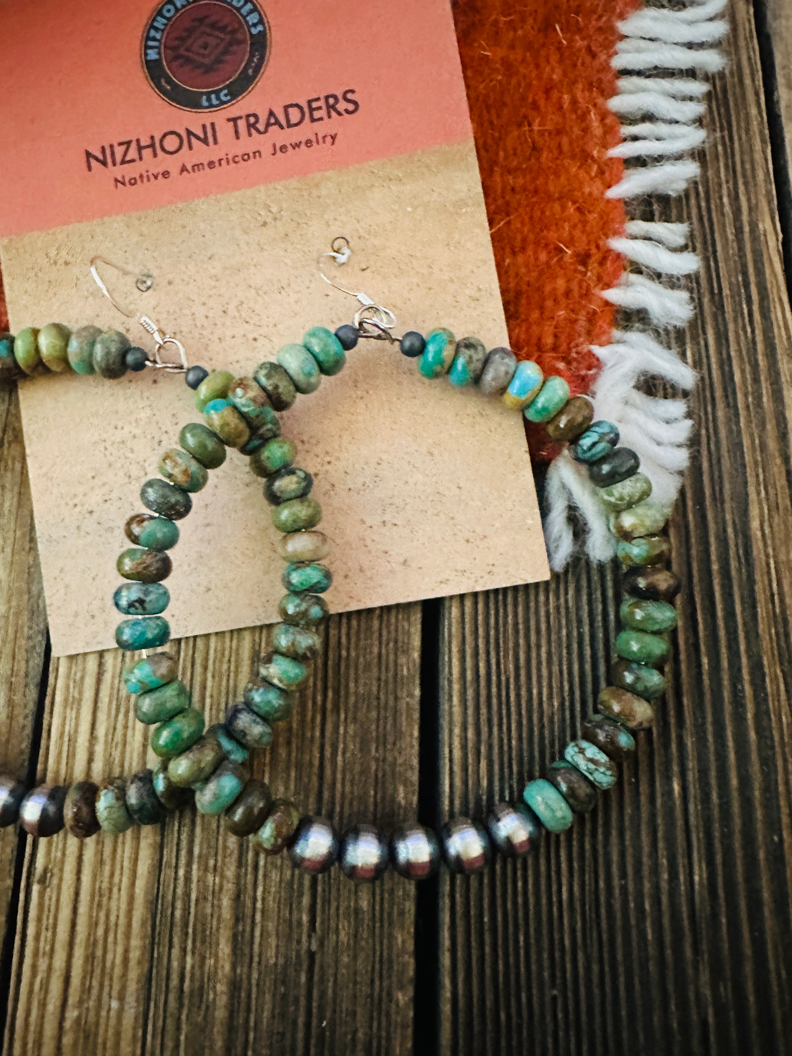 Handcrafted Turquoise & Sterling Silver Beaded Dangle Hoop Earrings