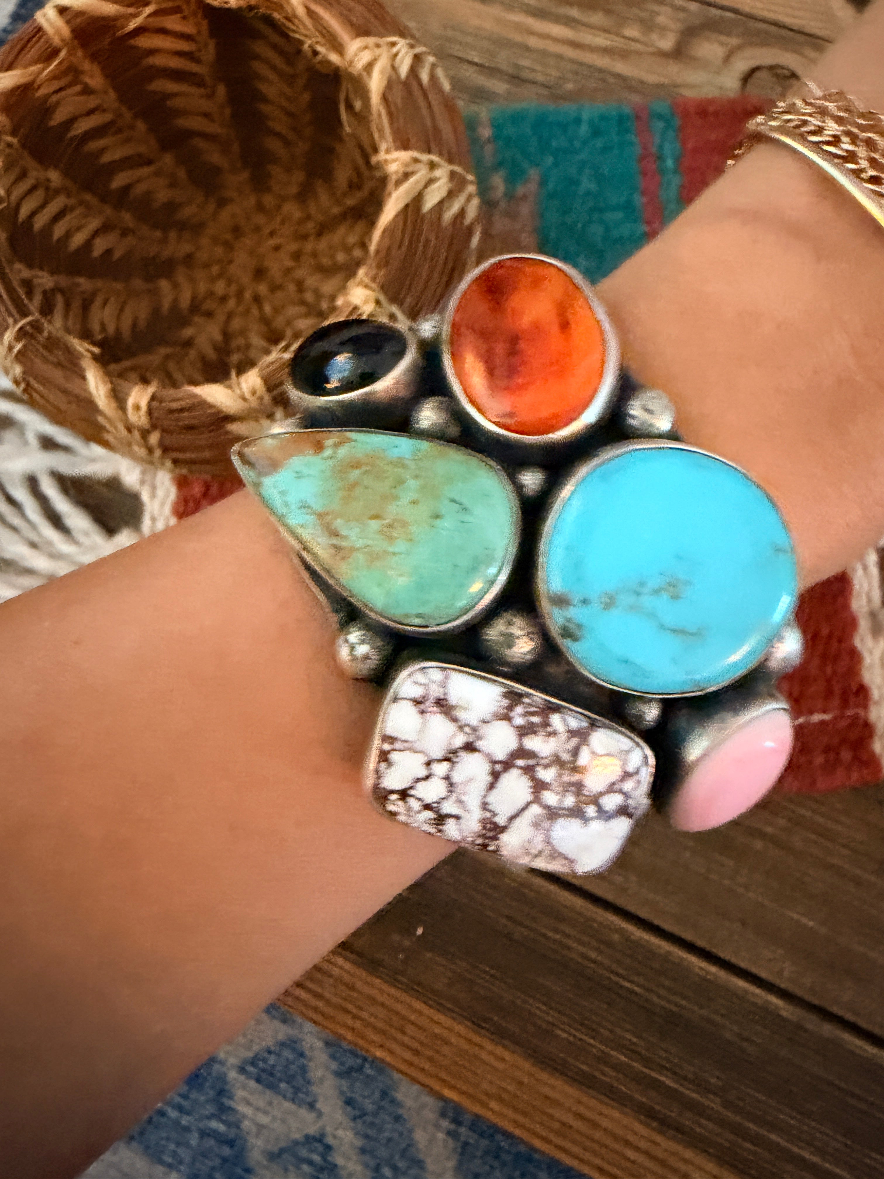 Handcrafted Multi Stone & Sterling Silver Cuff Bracelet by Chimney Butte