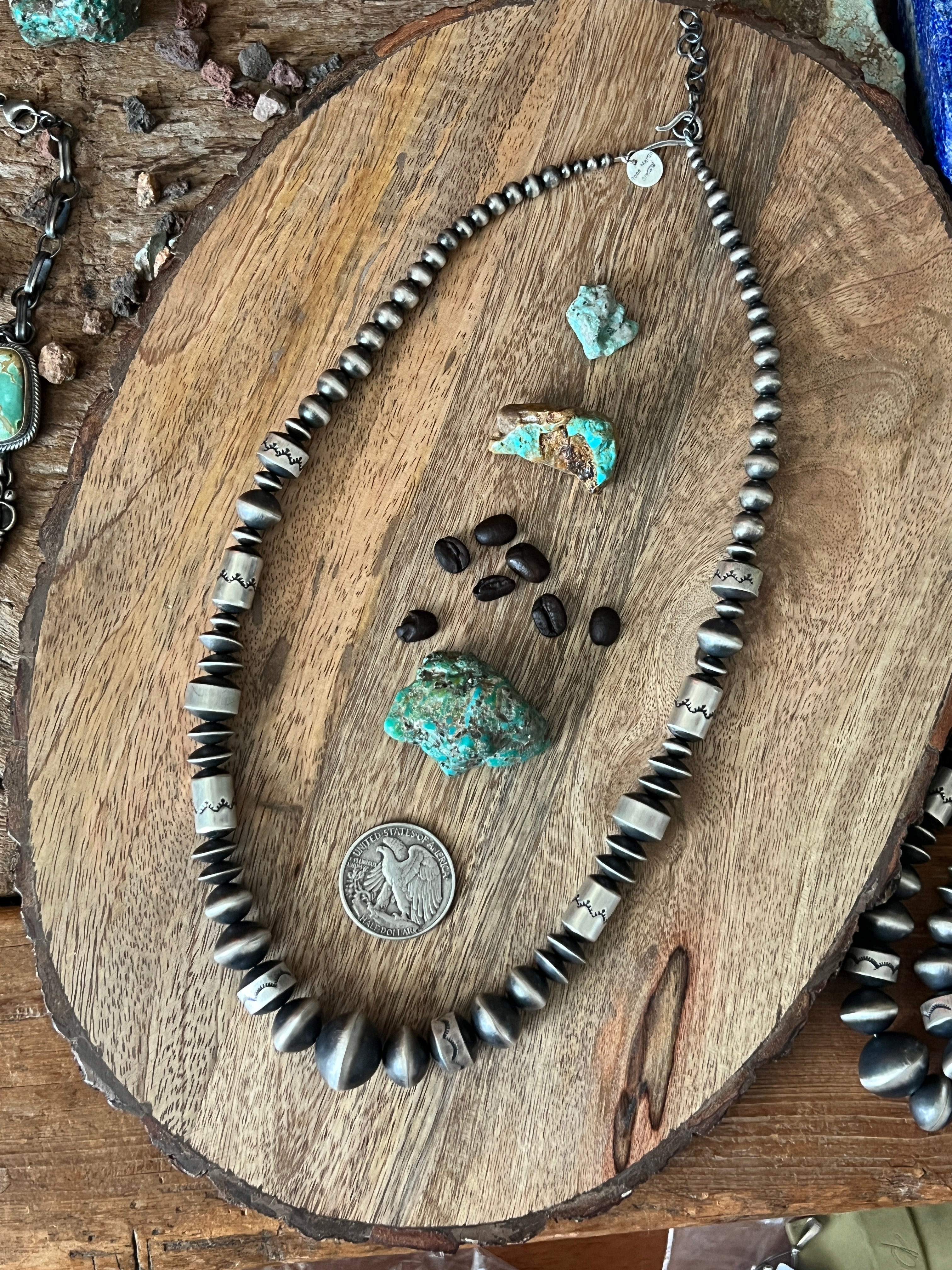 Handcrafted Sterling Silver Single Strand Beaded Statement Necklace by Rose Martin, 24” + 1-1/2”