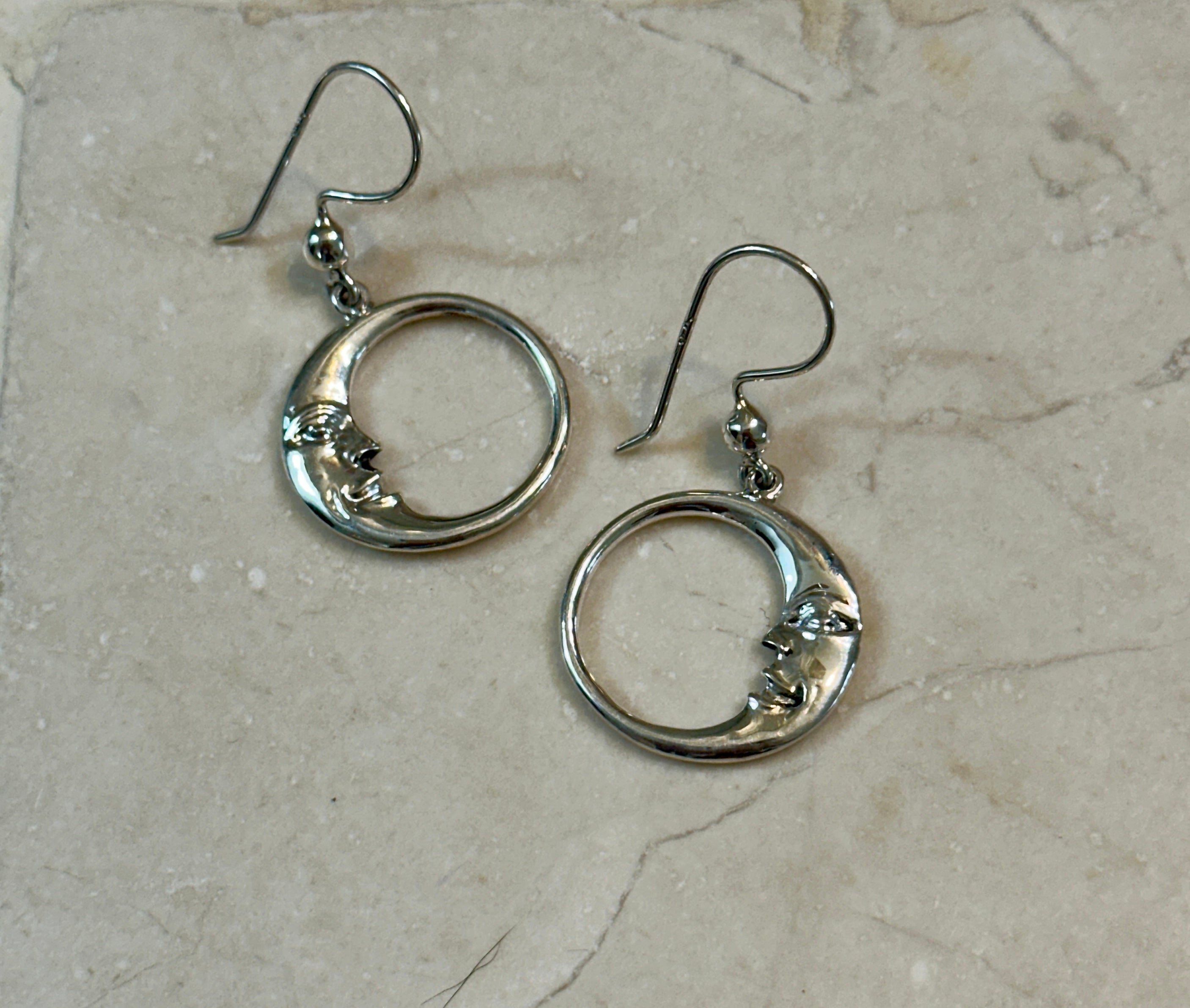 Moon Face Sterling Silver Earrings