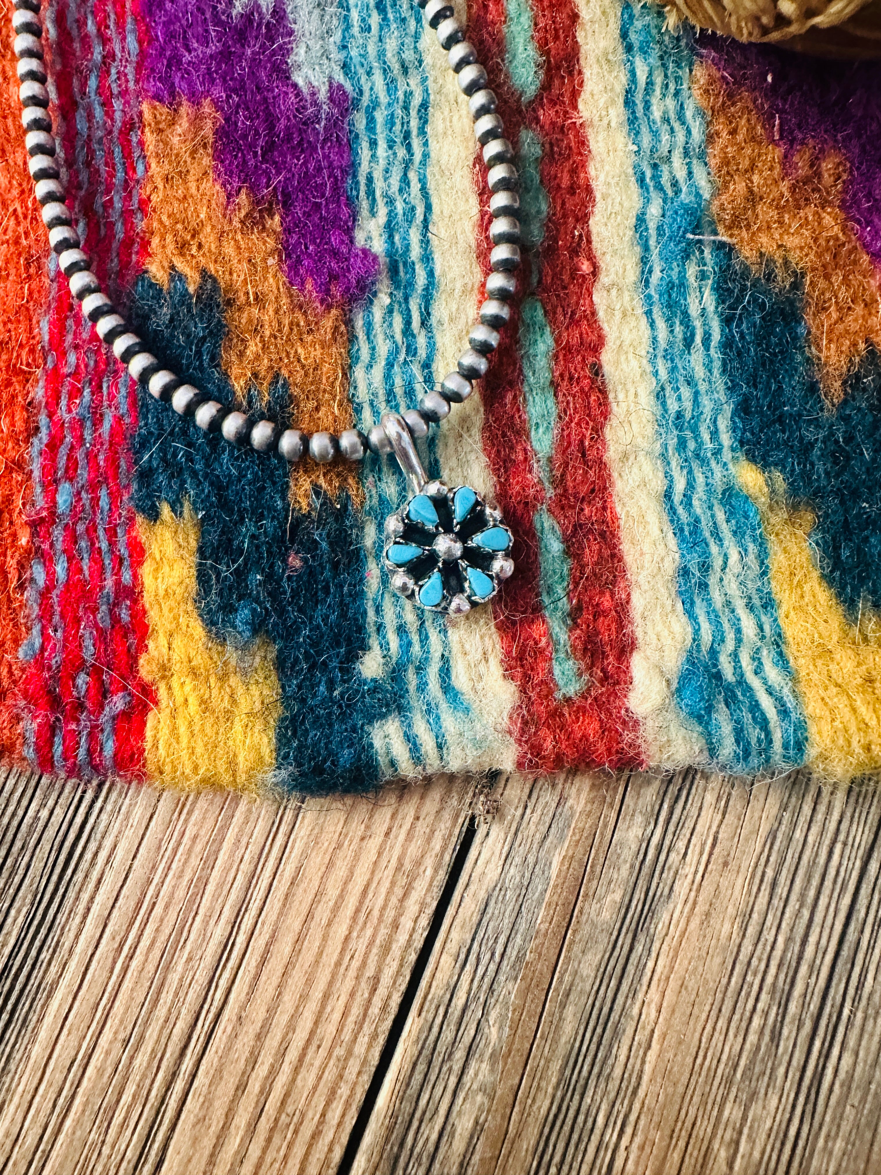 Handcrafted Sterling Silver and Turquoise Petit Point Pendant
