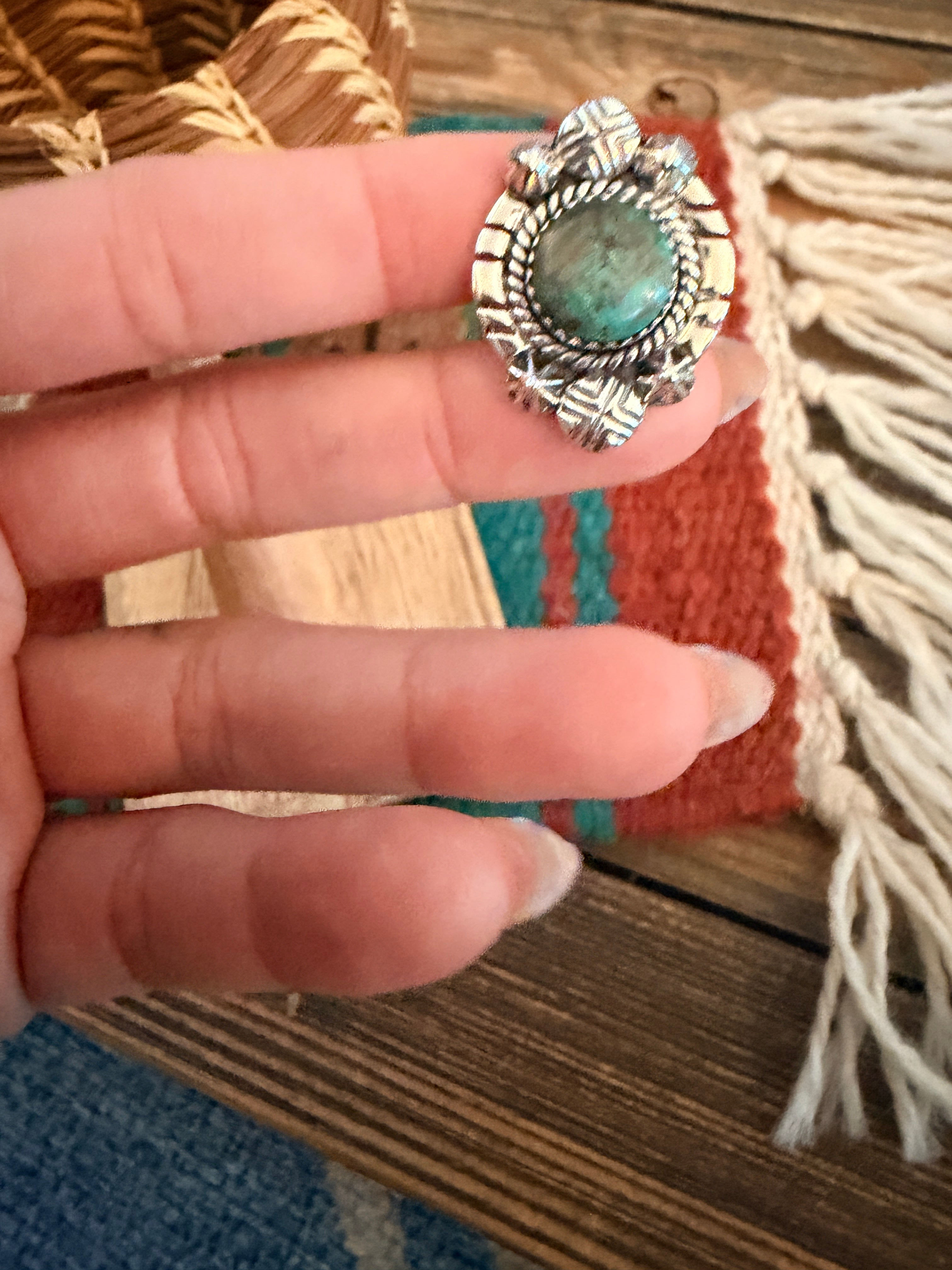 Handmade Sterling Silver Number 8 Turquoise Adjustable Ring Signed Nizhoni