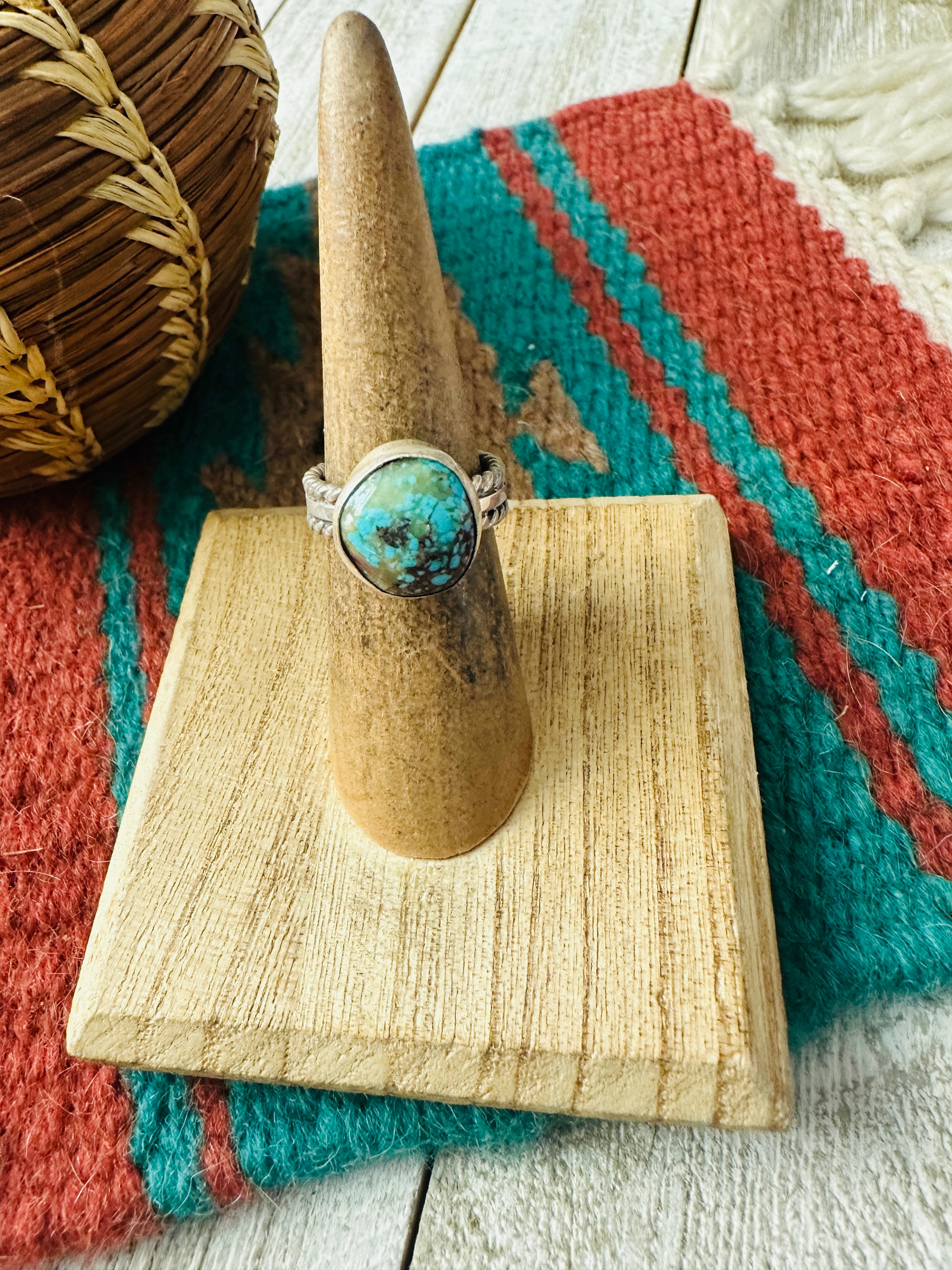 Handcrafted Sterling Silver & Turquoise Ring Size 4.5